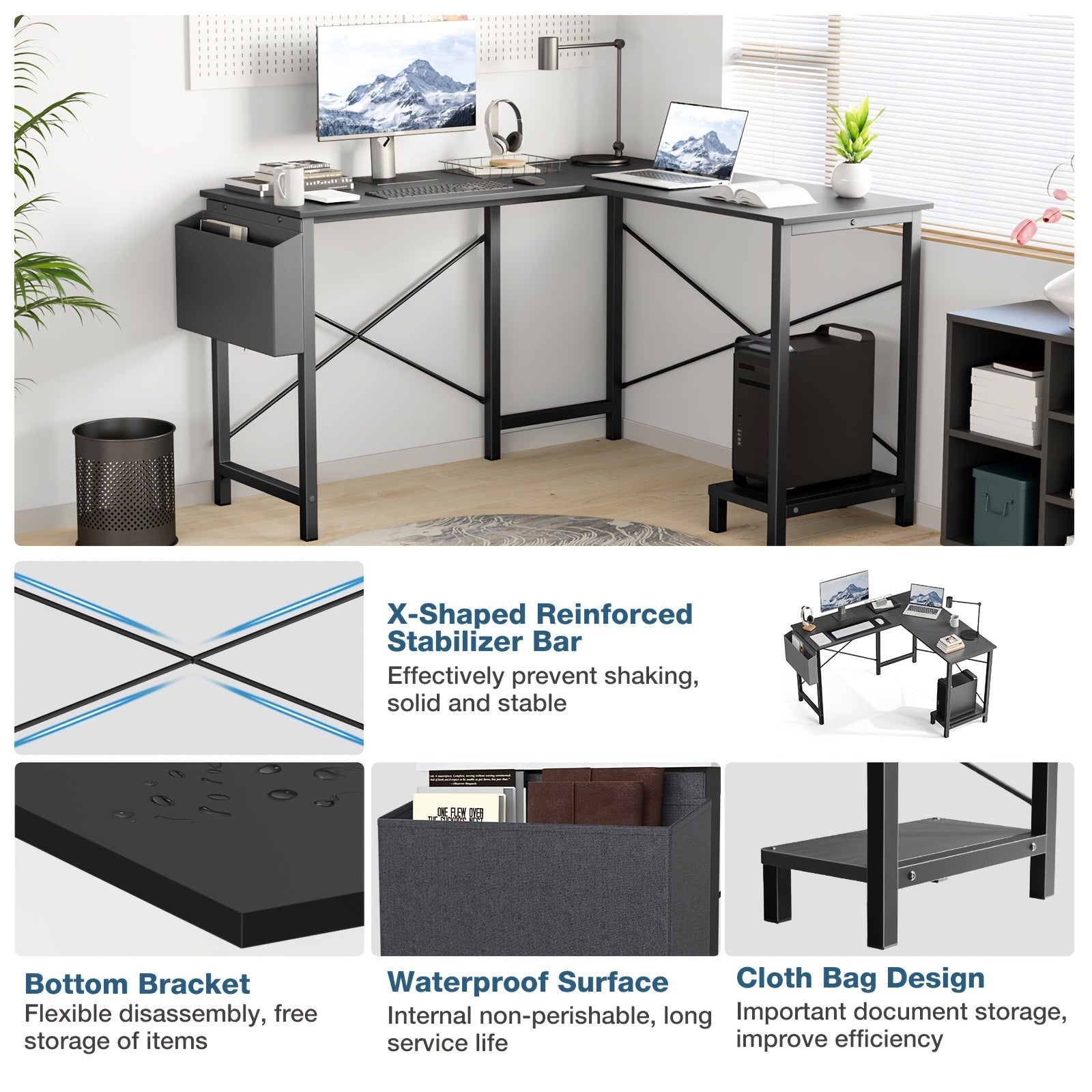 L-Shaped Corner Desk — Home Office & Gaming
