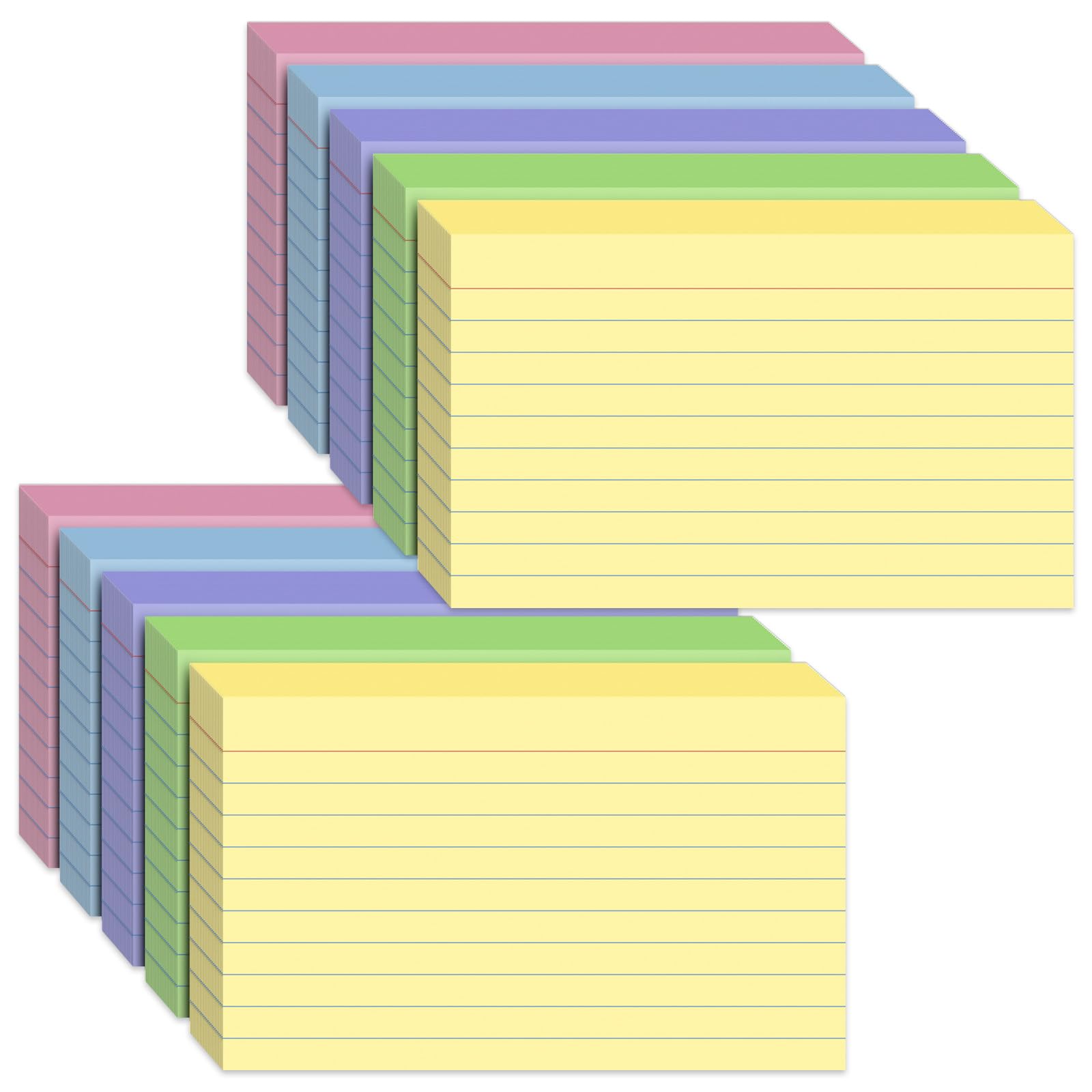300PCS Index Cards 3 x 5 Inch, Colored Flash Cards, Lined Notecards | Flash Cards for Studying, Ruled Front and Blank Back, Note Cards for Office, Home and School