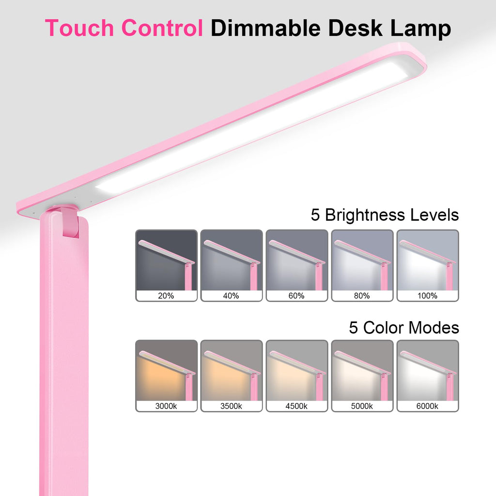 shinelife LED Desk Lamp for Office Home, Bright Desk Light with USB Charging Port, Adjustable Dimmable Desk Lamps 5 Modes 5 Brightness, Touch Study Lamp for Nail, Craft, Puzzle, Sewing, Study, Black