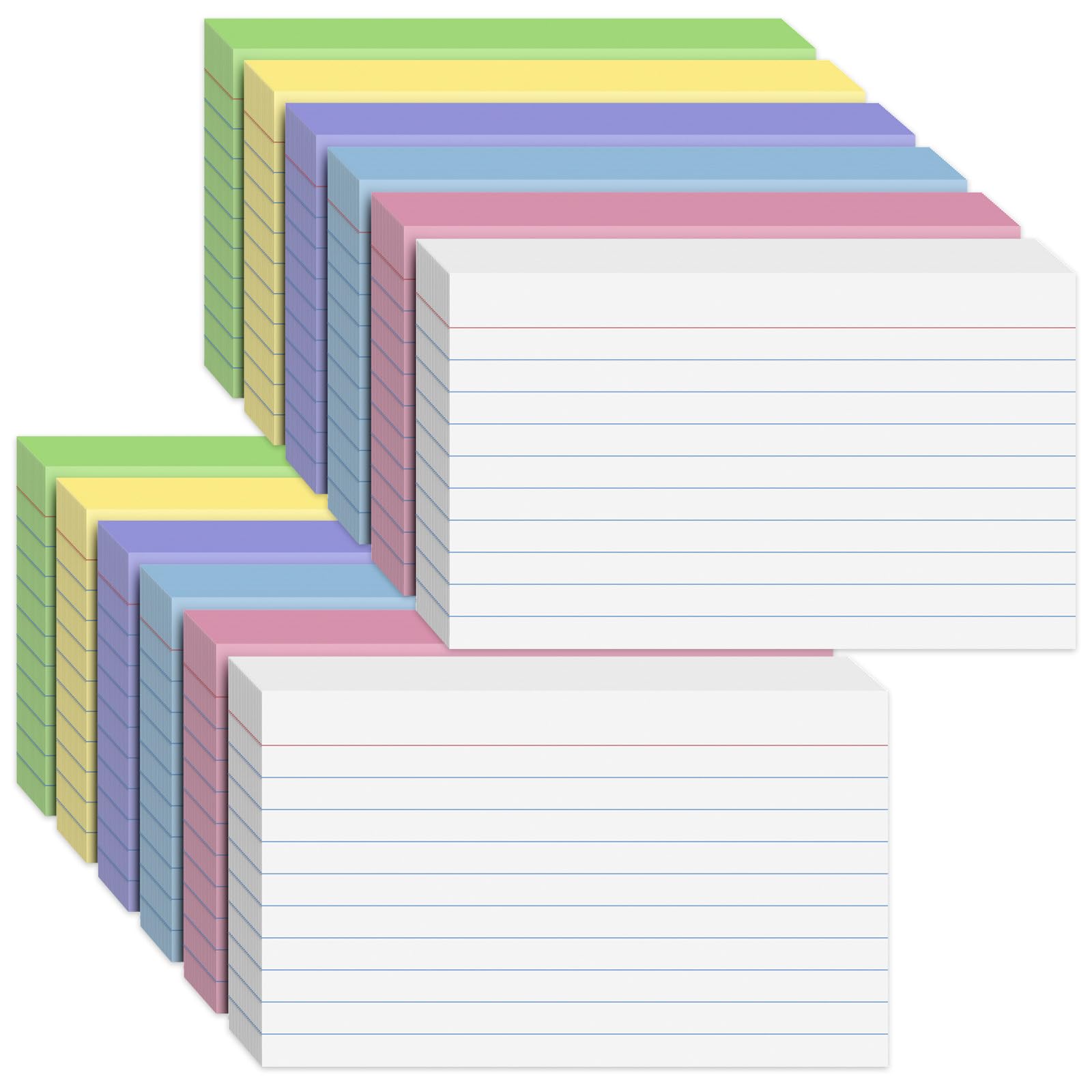 300PCS Index Cards 3 x 5 Inch, Colored Flash Cards, Lined Notecards | Flash Cards for Studying, Ruled Front and Blank Back, Note Cards for Office, Home and School