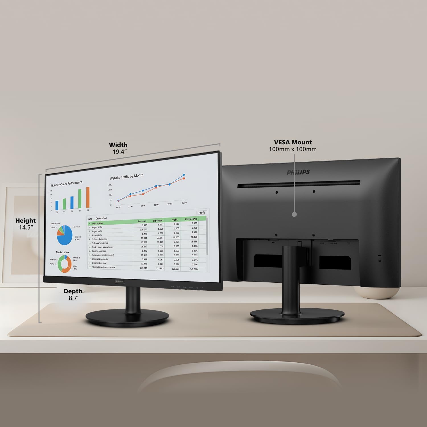 Philips 22 Inch Computer Monitor FHD 100Hz VA VESA Flicker-Free, 221V8LB | 1920×1080 LED Monitor, 4ms GtG, Adaptive Sync, HDMI 1.4, Tilt Adjust, Low Blue Light, 4yr Advance Replacement Warranty
