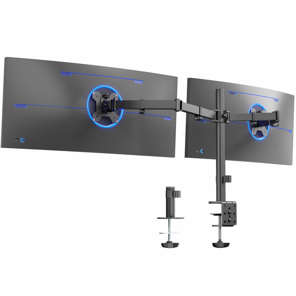 VIVO Dual Monitor Desk Mount, Holds 2 Computer Screens up to 30 inches and 22lbs Each, Heavy Duty Fully Adjustable Steel Stand with C-Clamp and Grommet, Black, STAND-V002 | Black, Articulating, Adjustable Monitor Arm, Grommet or C-Clamp Mounting, Computer