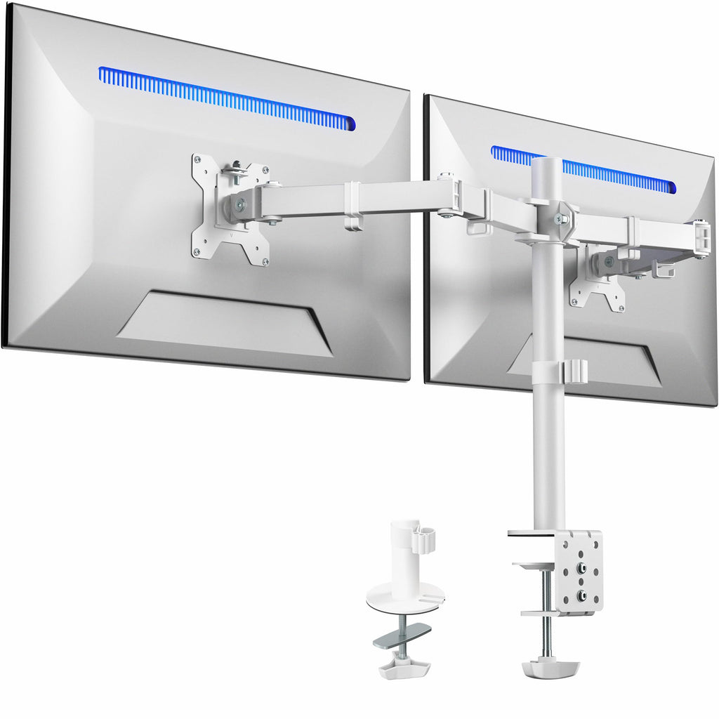VIVO Dual Monitor Desk Mount, Holds 2 Computer Screens up to 30 inches and 22lbs Each, Heavy Duty Fully Adjustable Steel Stand with C-Clamp and Grommet, Black, STAND-V002 | Black, Articulating, Adjustable Monitor Arm, Grommet or C-Clamp Mounting, Computer