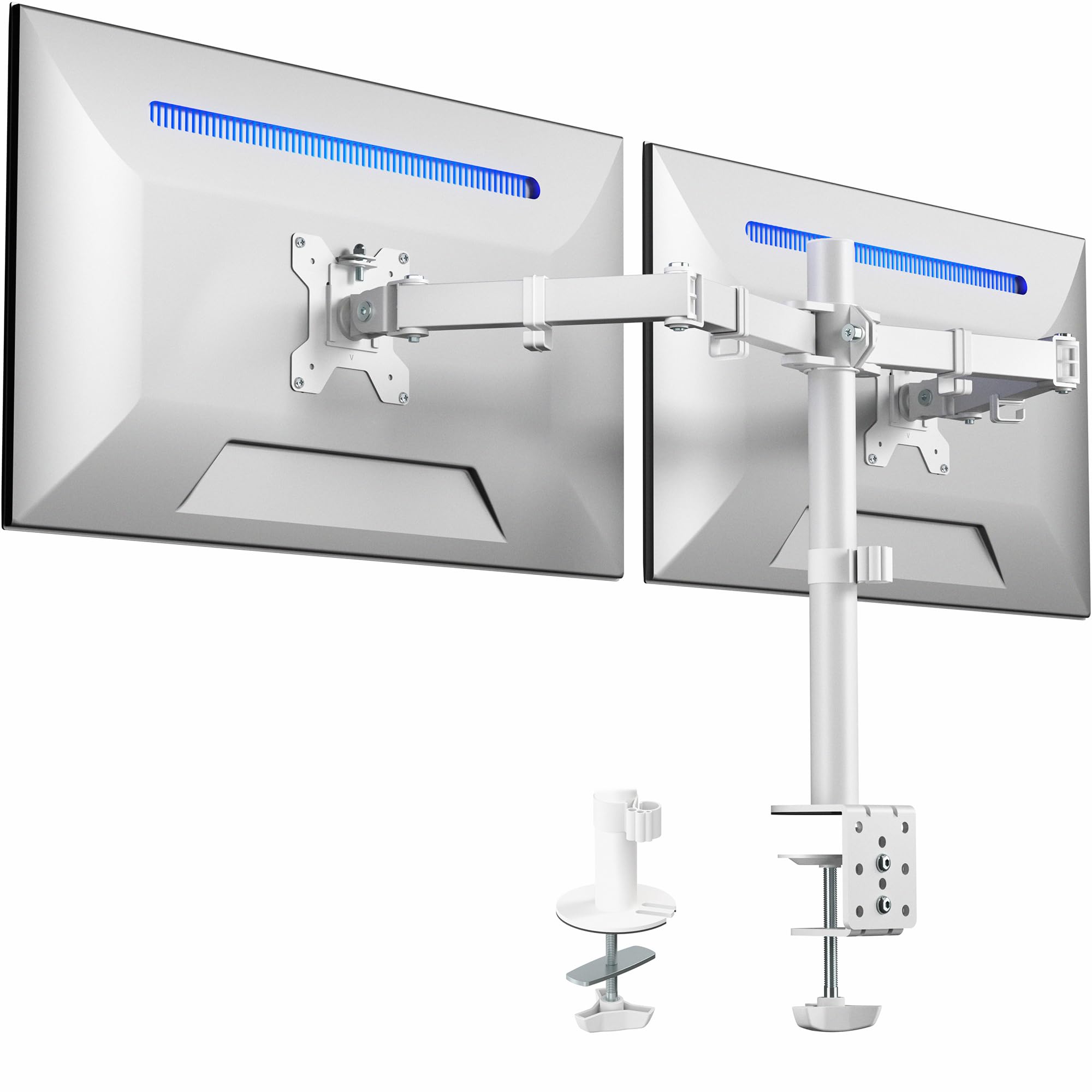 VIVO Dual Monitor Desk Mount, Holds 2 Computer Screens up to 30 inches and 22lbs Each, Heavy Duty Fully Adjustable Steel Stand with C-Clamp and Grommet, Black, STAND-V002 | Black, Articulating, Adjustable Monitor Arm, Grommet or C-Clamp Mounting, Computer