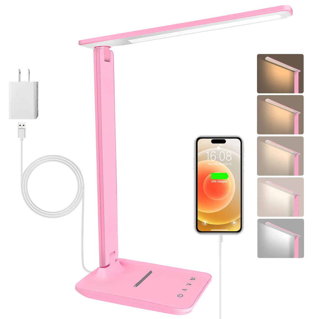 shinelife LED Desk Lamp for Office Home, Bright Desk Light with USB Charging Port, Adjustable Dimmable Desk Lamps 5 Modes 5 Brightness, Touch Study Lamp for Nail, Craft, Puzzle, Sewing, Study, Black