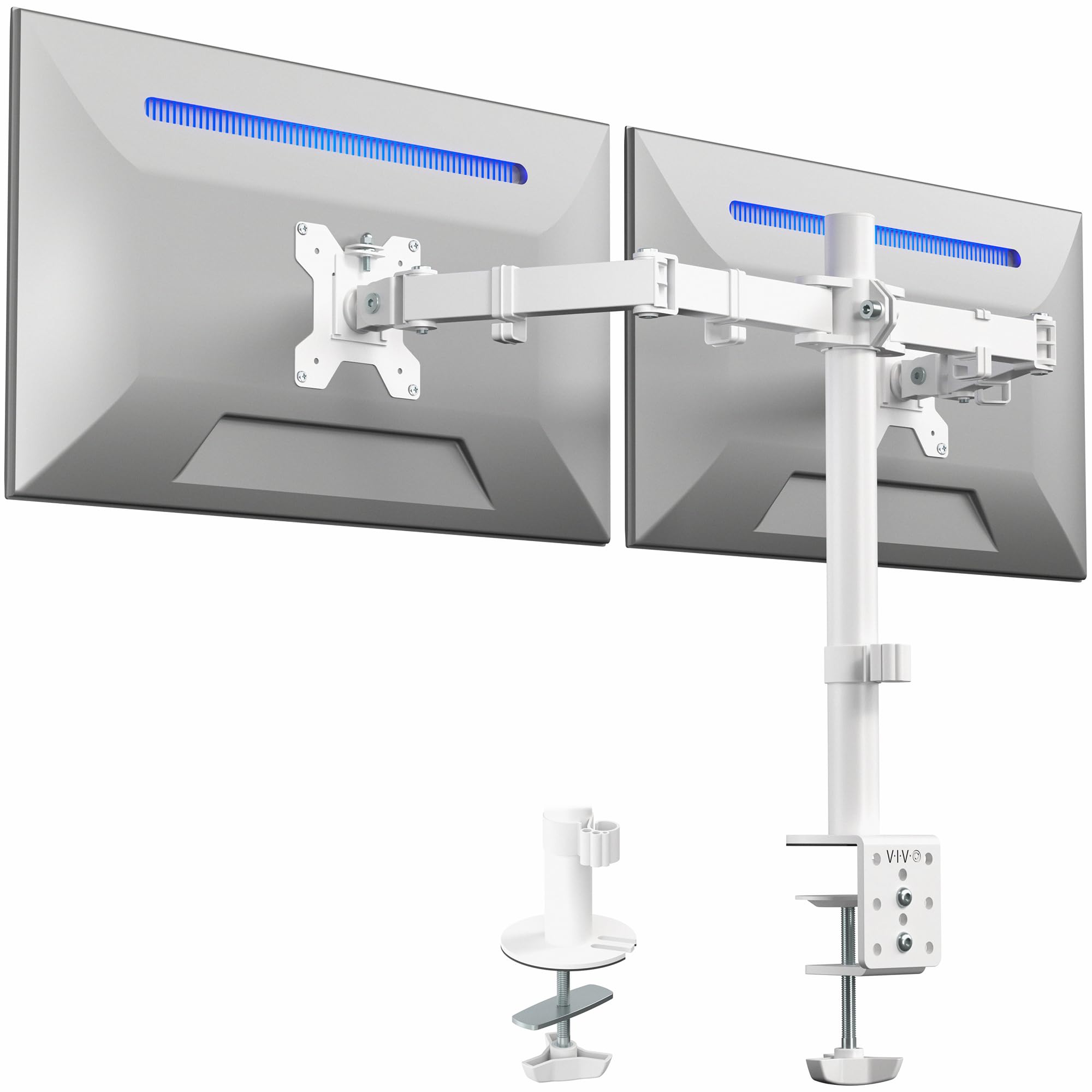 VIVO Dual Monitor Desk Mount, Holds 2 Computer Screens up to 30 inches and 22lbs Each, Heavy Duty Fully Adjustable Steel Stand with C-Clamp and Grommet, Black, STAND-V002 | Black, Articulating, Adjustable Monitor Arm, Grommet or C-Clamp Mounting, Computer