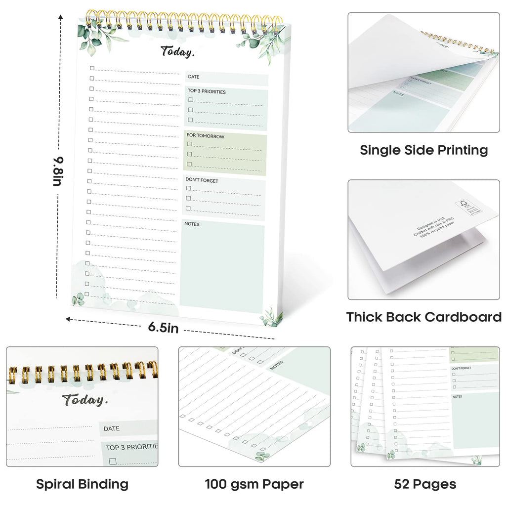 Taja To Do List Notepad, Undated Daily Planner for Work and Goal Setting | Greenery Sway, 52 Sheets, 9.8" x 6.5" , for Office, Home and school, Daily Task Planning, Notes and Everyday Organization