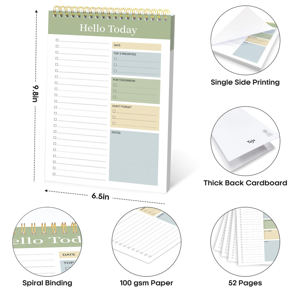 Taja To Do List Notepad, Undated Daily Planner for Work and Goal Setting | Greenery Sway, 52 Sheets, 9.8" x 6.5" , for Office, Home and school, Daily Task Planning, Notes and Everyday Organization