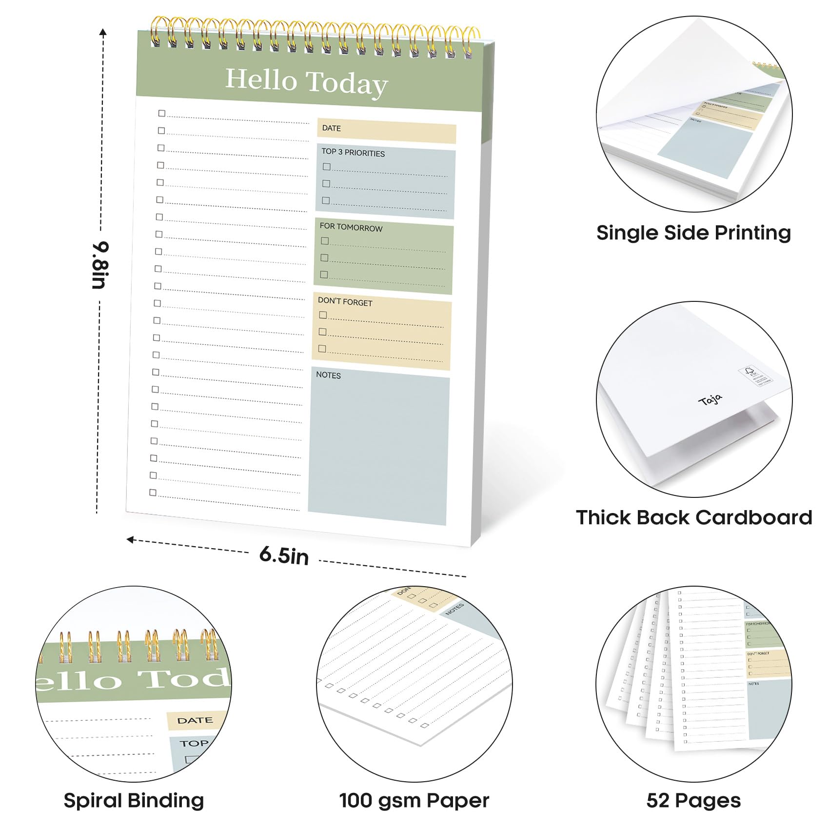 Taja To Do List Notepad, Undated Daily Planner for Work and Goal Setting | Greenery Sway, 52 Sheets, 9.8" x 6.5" , for Office, Home and school, Daily Task Planning, Notes and Everyday Organization