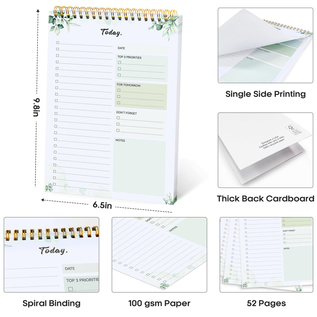 Taja To Do List Notepad, Undated Daily Planner for Work and Goal Setting | Greenery Sway, 52 Sheets, 9.8" x 6.5" , for Office, Home and school, Daily Task Planning, Notes and Everyday Organization