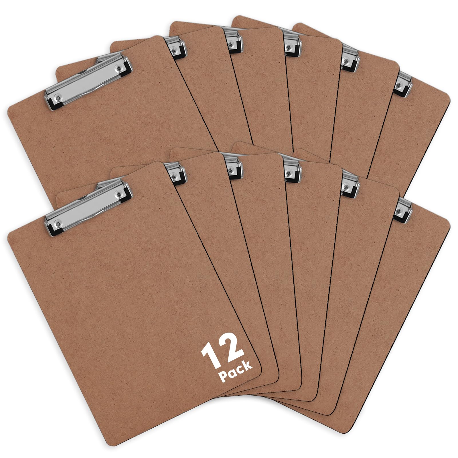 PANDRI 6 Pack Hardboard Clipboards, Low Profile Clip, A4 Letter Size | Wood Clipboards, 12.5 x 9 Inch Clip Boards, Fit 8.5x11 Letter Size Paper, Office, Classroom Supplies, Brown, ECO Friendly