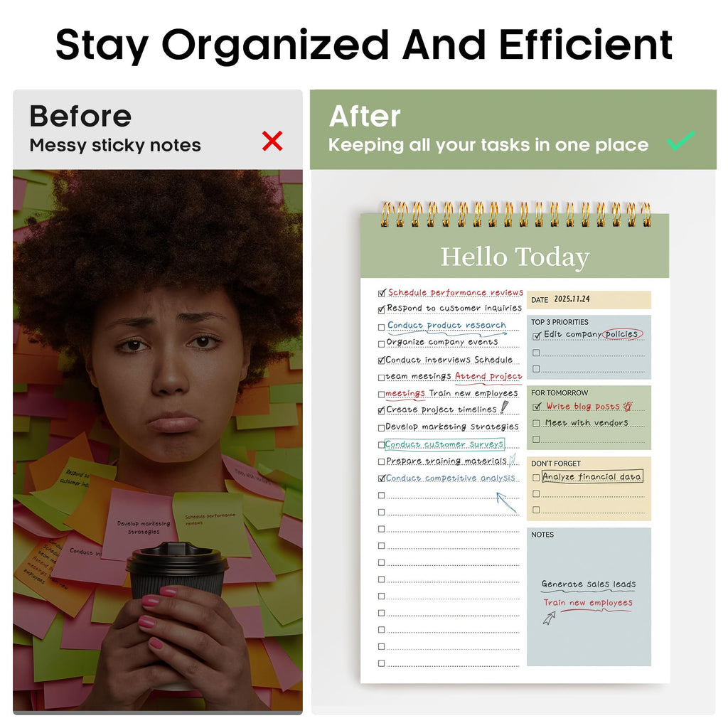 Taja To Do List Notepad, Undated Daily Planner for Work and Goal Setting | Greenery Sway, 52 Sheets, 9.8" x 6.5" , for Office, Home and school, Daily Task Planning, Notes and Everyday Organization