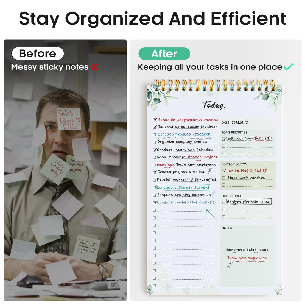 Taja To Do List Notepad, Undated Daily Planner for Work and Goal Setting | Greenery Sway, 52 Sheets, 9.8" x 6.5" , for Office, Home and school, Daily Task Planning, Notes and Everyday Organization