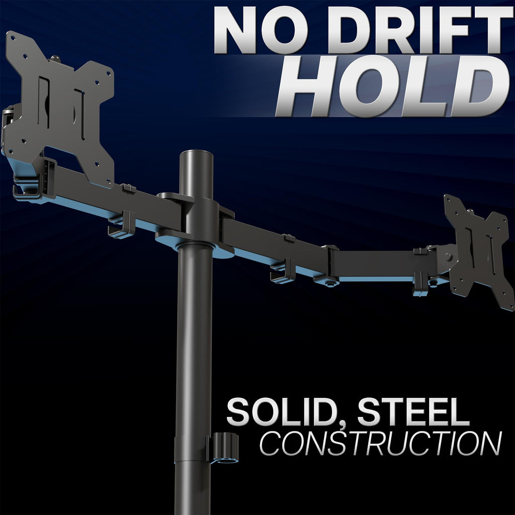 VIVO Dual Monitor Desk Mount, Holds 2 Computer Screens up to 30 inches and 22lbs Each, Heavy Duty Fully Adjustable Steel Stand with C-Clamp and Grommet, Black, STAND-V002 | Black, Articulating, Adjustable Monitor Arm, Grommet or C-Clamp Mounting, Computer