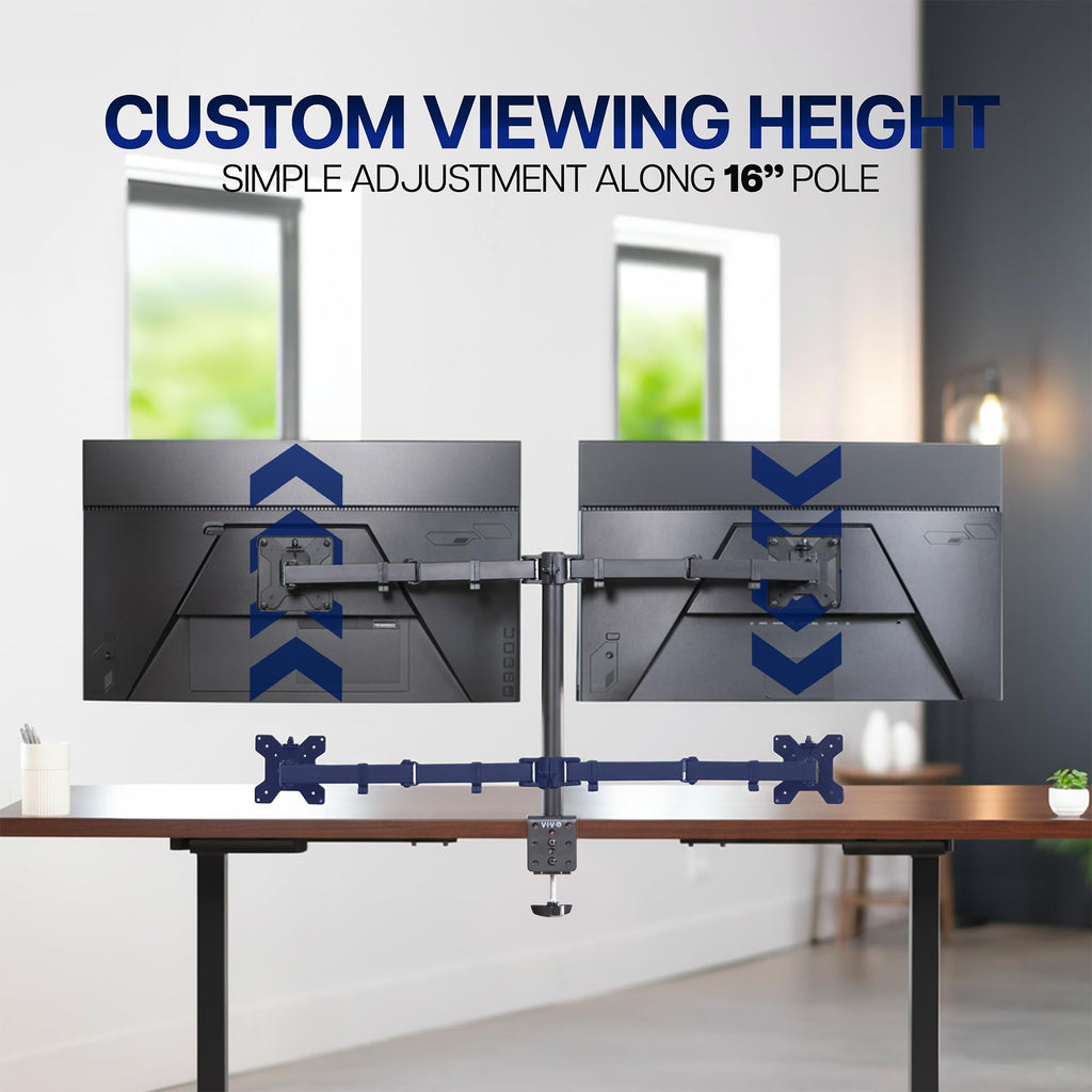 VIVO Dual Monitor Desk Mount, Holds 2 Computer Screens up to 30 inches and 22lbs Each, Heavy Duty Fully Adjustable Steel Stand with C-Clamp and Grommet, Black, STAND-V002 | Black, Articulating, Adjustable Monitor Arm, Grommet or C-Clamp Mounting, Computer
