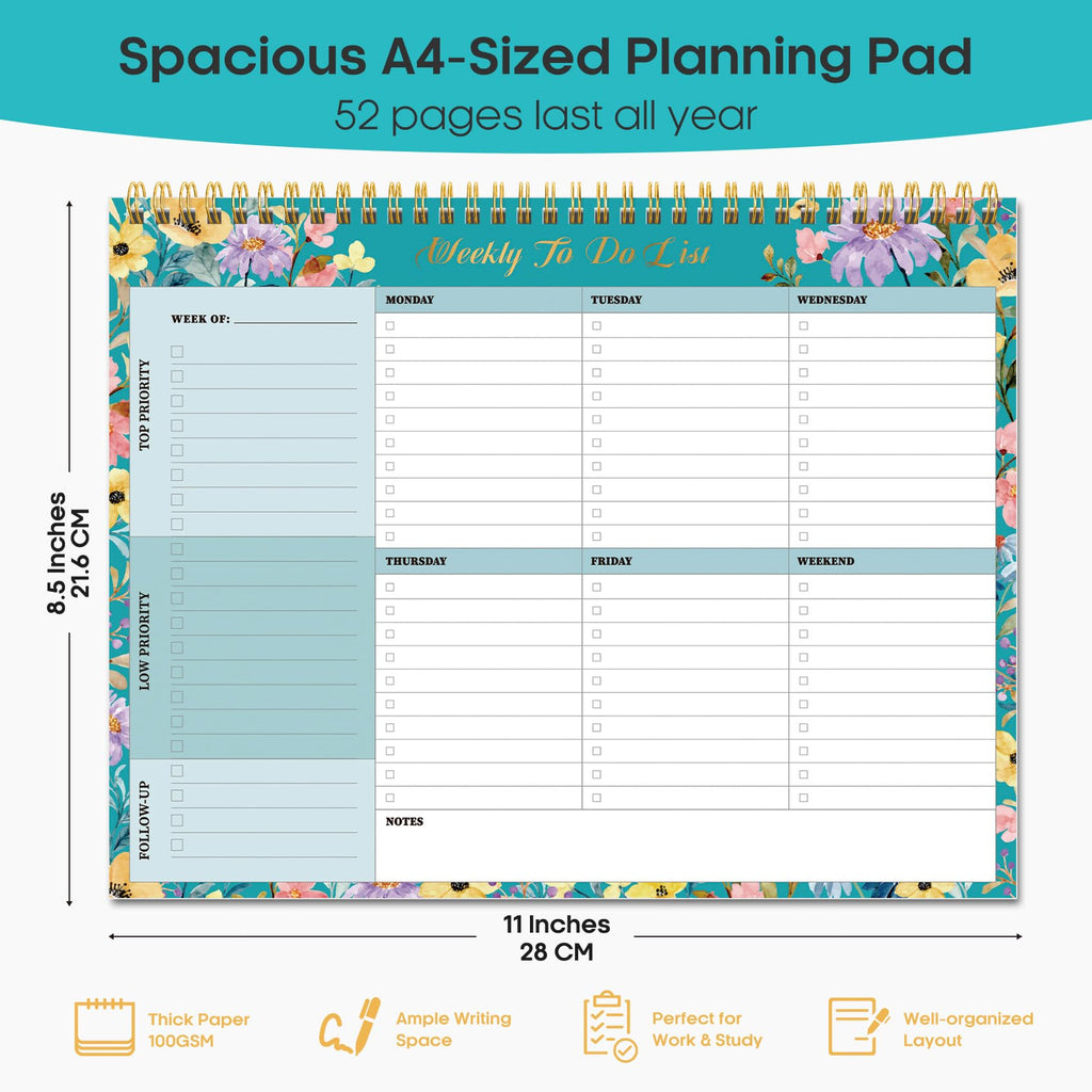 Taja Weekly To Do List Notepad, Undated Weekly Planner Pad, 8.5" x 11" | Large Desk Planner, Weekly Task Planning, College School Supplies, for Home and Office, 52 Sheets, Violet Dream