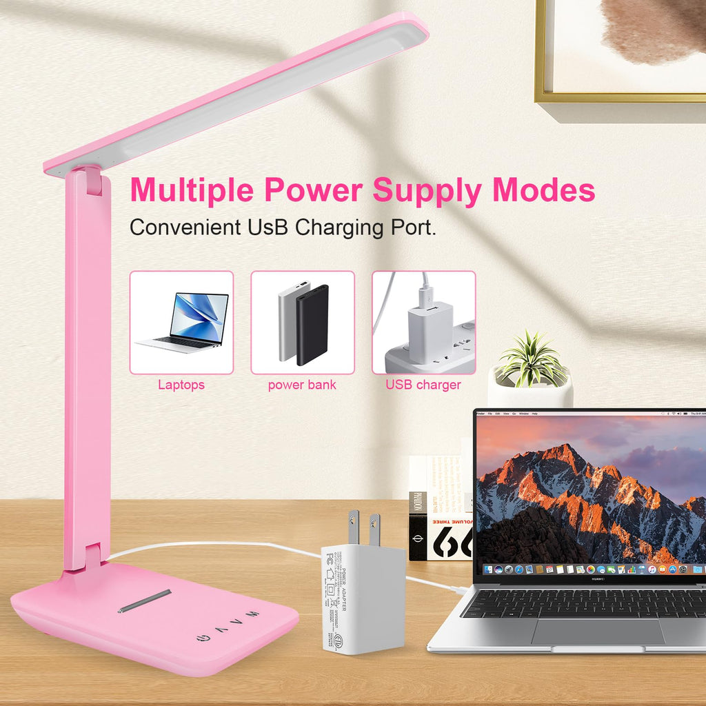 shinelife LED Desk Lamp for Office Home, Bright Desk Light with USB Charging Port, Adjustable Dimmable Desk Lamps 5 Modes 5 Brightness, Touch Study Lamp for Nail, Craft, Puzzle, Sewing, Study, Black