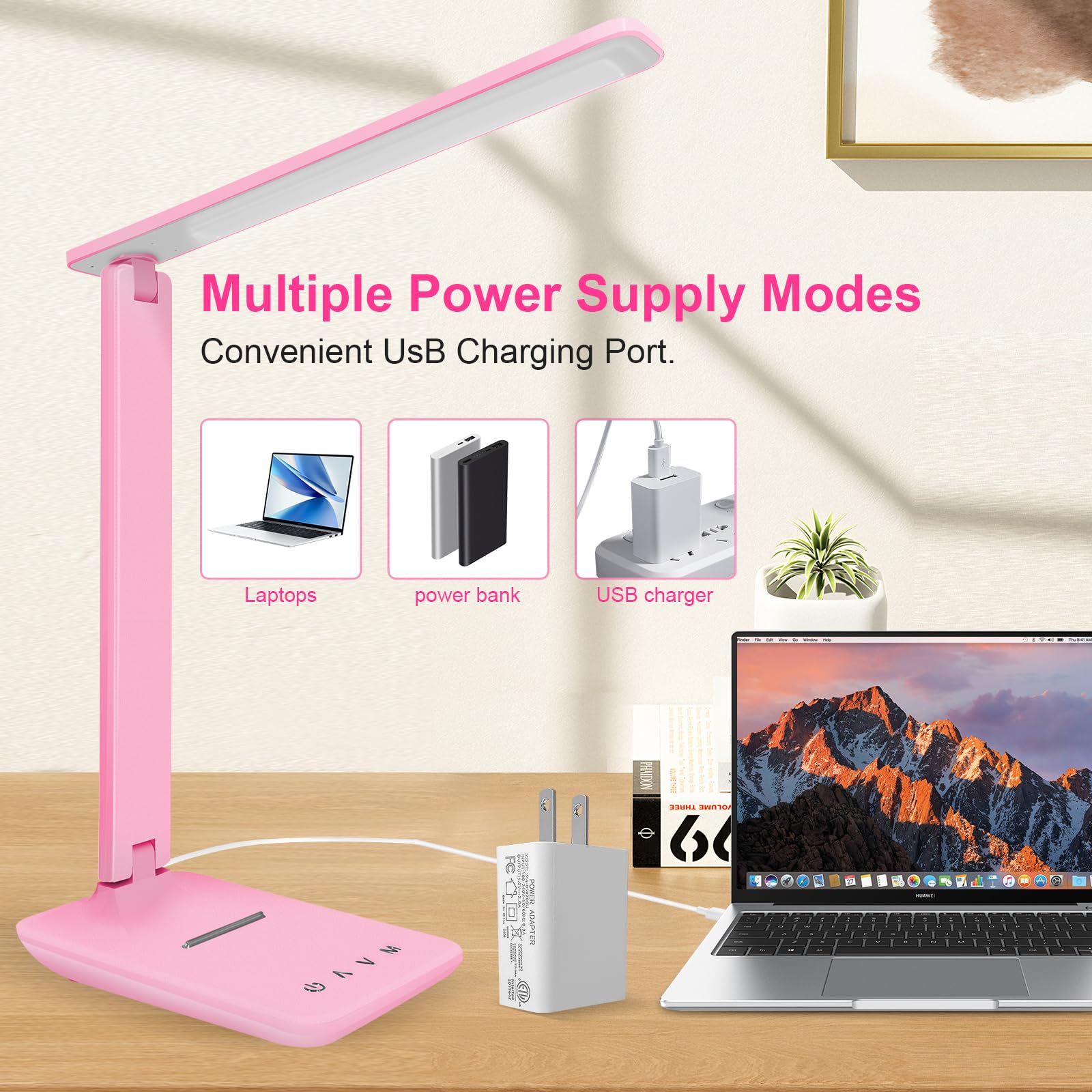 shinelife LED Desk Lamp for Office Home, Bright Desk Light with USB Charging Port, Adjustable Dimmable Desk Lamps 5 Modes 5 Brightness, Touch Study Lamp for Nail, Craft, Puzzle, Sewing, Study, Black