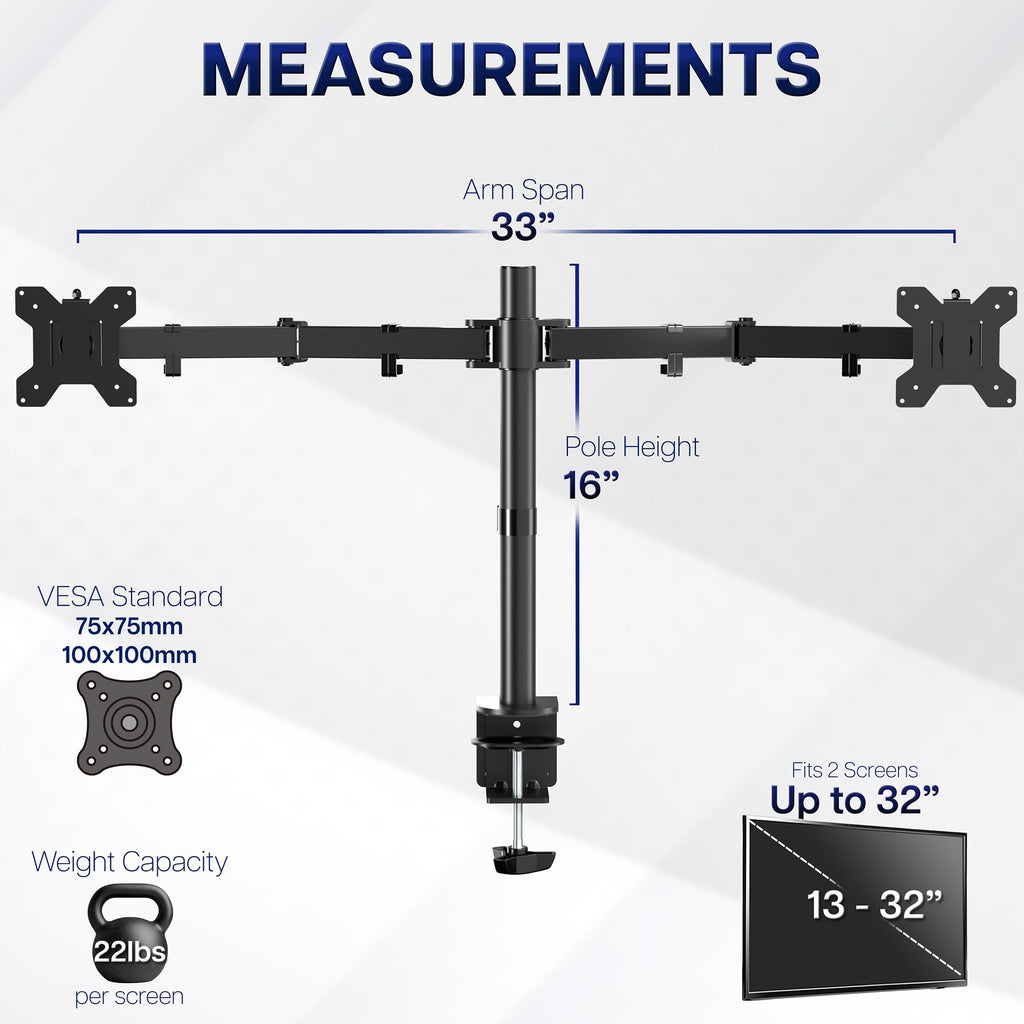 VIVO Dual Monitor Desk Mount, Holds 2 Computer Screens up to 30 inches and 22lbs Each, Heavy Duty Fully Adjustable Steel Stand with C-Clamp and Grommet, Black, STAND-V002 | Black, Articulating, Adjustable Monitor Arm, Grommet or C-Clamp Mounting, Computer