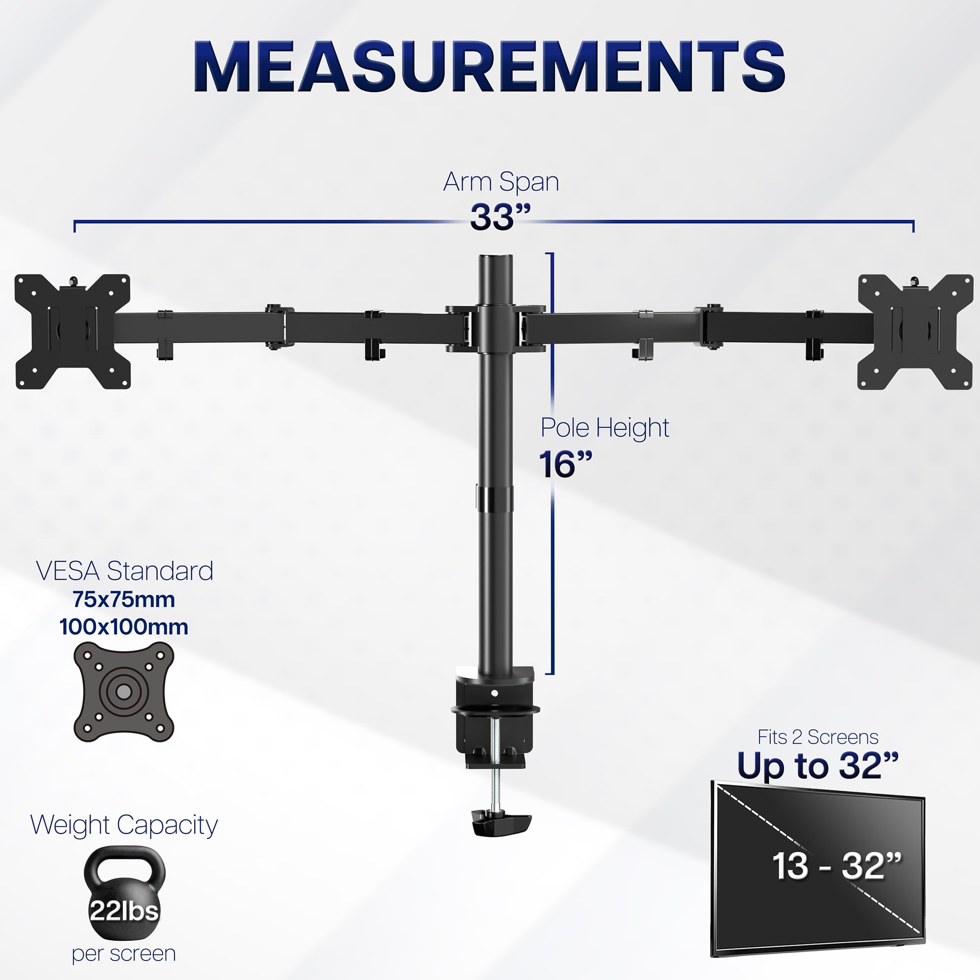 VIVO Dual Monitor Desk Mount, Holds 2 Computer Screens up to 30 inches and 22lbs Each, Heavy Duty Fully Adjustable Steel Stand with C-Clamp and Grommet, Black, STAND-V002 | Black, Articulating, Adjustable Monitor Arm, Grommet or C-Clamp Mounting, Computer