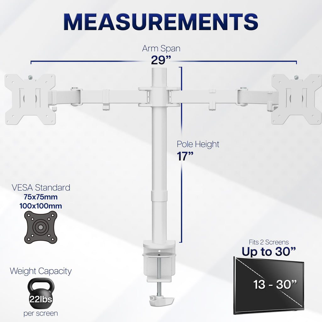 VIVO Dual Monitor Desk Mount, Holds 2 Computer Screens up to 30 inches and 22lbs Each, Heavy Duty Fully Adjustable Steel Stand with C-Clamp and Grommet, Black, STAND-V002 | Black, Articulating, Adjustable Monitor Arm, Grommet or C-Clamp Mounting, Computer