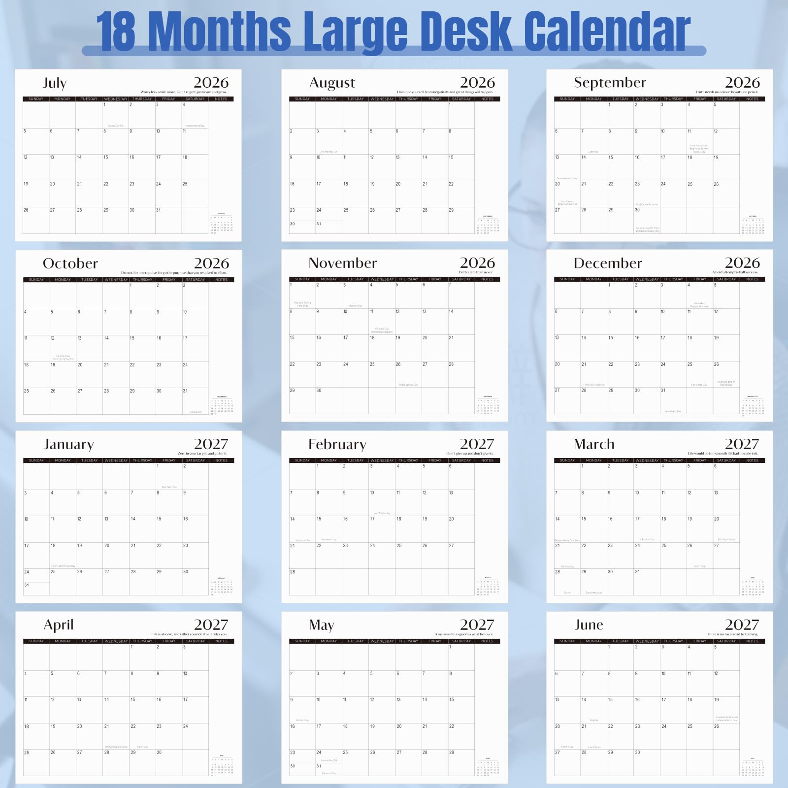 Desk Calendar 2026-2027 with Desktop Mat,22x17'' Large Desktop Pad Calendar | 18 Month Desk Calendar 2027, Use from July 2026 to Dec 2027, Simplified Monthly Calendar Perfect for Home School and Office
