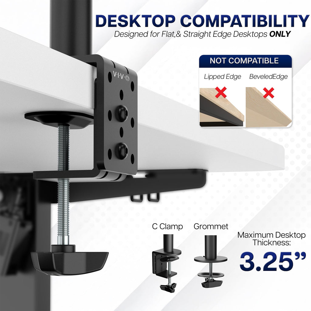 VIVO Dual Monitor Desk Mount, Holds 2 Computer Screens up to 30 inches and 22lbs Each, Heavy Duty Fully Adjustable Steel Stand with C-Clamp and Grommet, Black, STAND-V002 | Black, Articulating, Adjustable Monitor Arm, Grommet or C-Clamp Mounting, Computer