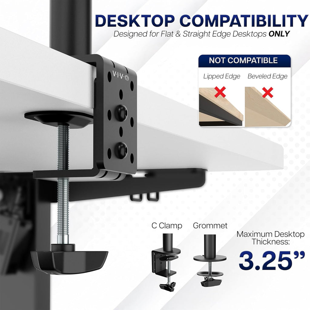 VIVO Dual Monitor Desk Mount, Holds 2 Computer Screens up to 30 inches and 22lbs Each, Heavy Duty Fully Adjustable Steel Stand with C-Clamp and Grommet, Black, STAND-V002 | Black, Articulating, Adjustable Monitor Arm, Grommet or C-Clamp Mounting, Computer