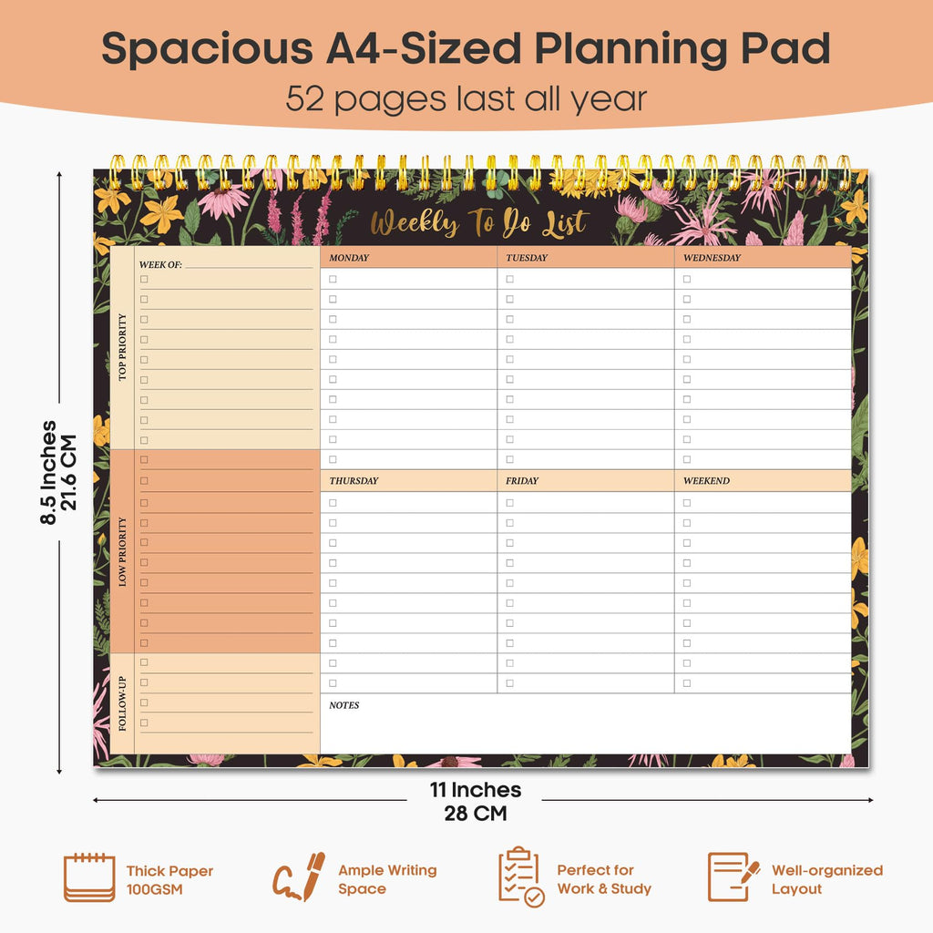 Taja Weekly To Do List Notepad, Undated Weekly Planner Pad, 8.5" x 11" | Large Desk Planner, Weekly Task Planning, College School Supplies, for Home and Office, 52 Sheets, Violet Dream