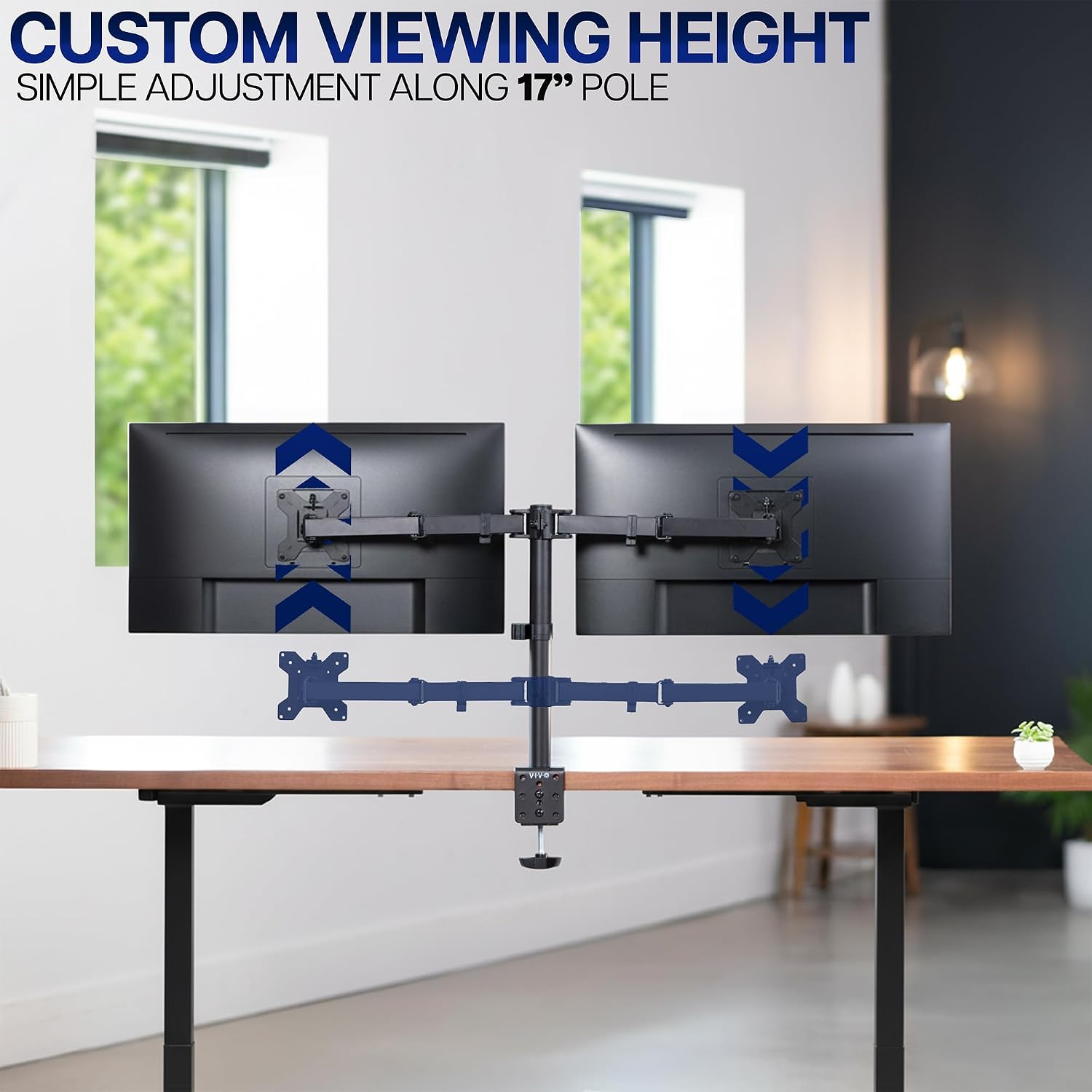 VIVO Dual Monitor Desk Mount, Holds 2 Computer Screens up to 30 inches and 22lbs Each, Heavy Duty Fully Adjustable Steel Stand with C-Clamp and Grommet, Black, STAND-V002 | Black, Articulating, Adjustable Monitor Arm, Grommet or C-Clamp Mounting, Computer