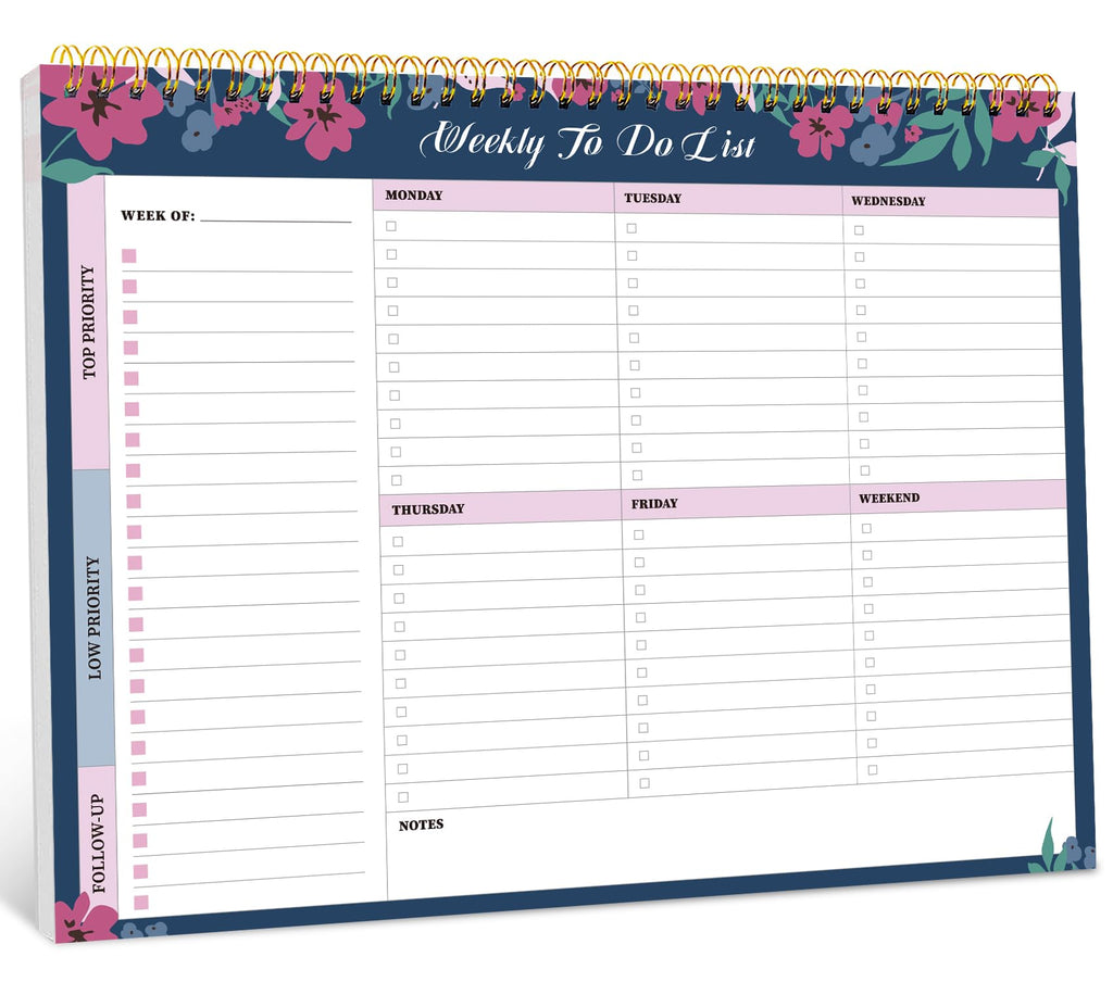 Taja Weekly To Do List Notepad, Undated Weekly Planner Pad, 8.5" x 11" | Large Desk Planner, Weekly Task Planning, College School Supplies, for Home and Office, 52 Sheets, Violet Dream