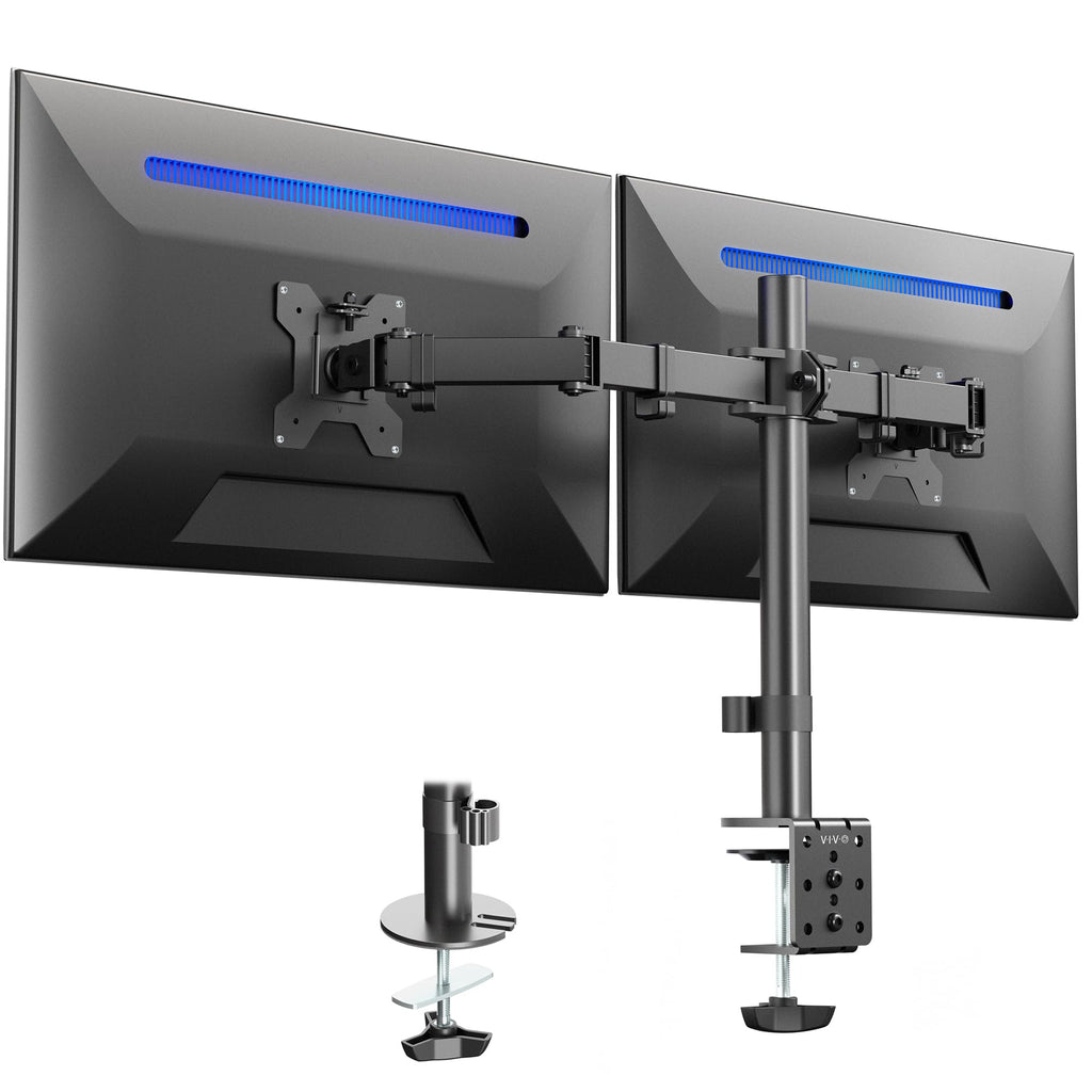 VIVO Dual Monitor Desk Mount, Holds 2 Computer Screens up to 30 inches and 22lbs Each, Heavy Duty Fully Adjustable Steel Stand with C-Clamp and Grommet, Black, STAND-V002 | Black, Articulating, Adjustable Monitor Arm, Grommet or C-Clamp Mounting, Computer