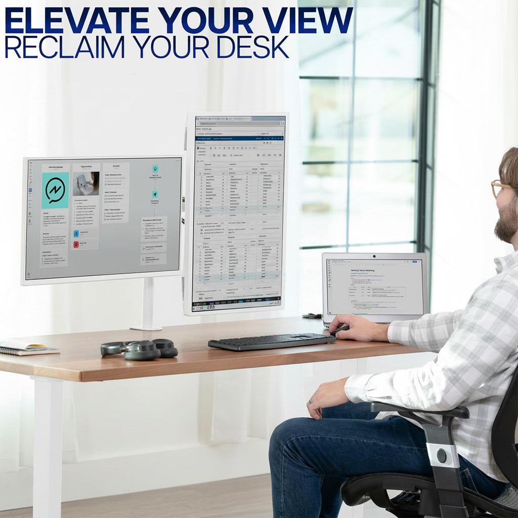 VIVO Dual Monitor Desk Mount, Holds 2 Computer Screens up to 30 inches and 22lbs Each, Heavy Duty Fully Adjustable Steel Stand with C-Clamp and Grommet, Black, STAND-V002 | Black, Articulating, Adjustable Monitor Arm, Grommet or C-Clamp Mounting, Computer