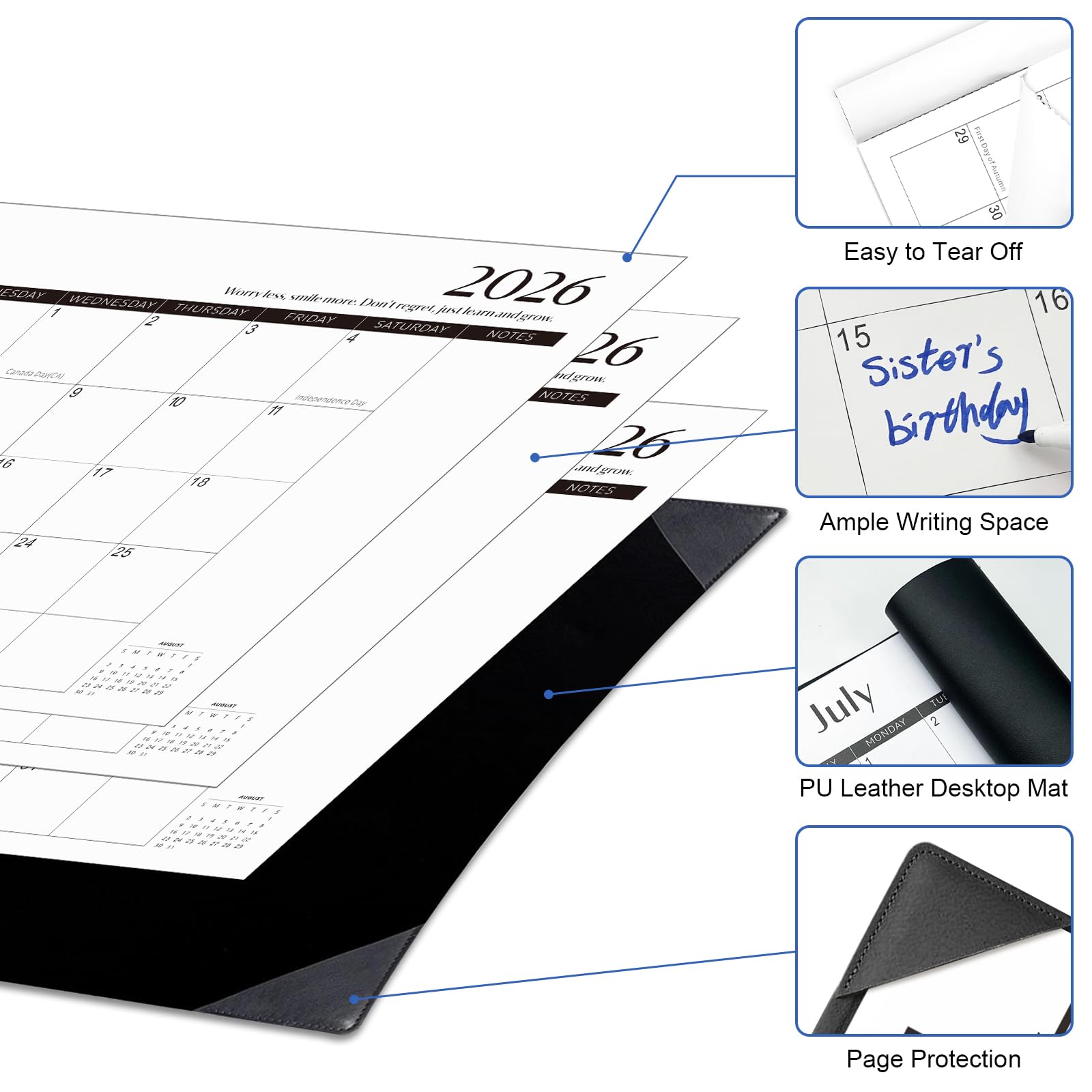 Desk Calendar 2026-2027 with Desktop Mat,22x17'' Large Desktop Pad Calendar | 18 Month Desk Calendar 2027, Use from July 2026 to Dec 2027, Simplified Monthly Calendar Perfect for Home School and Office