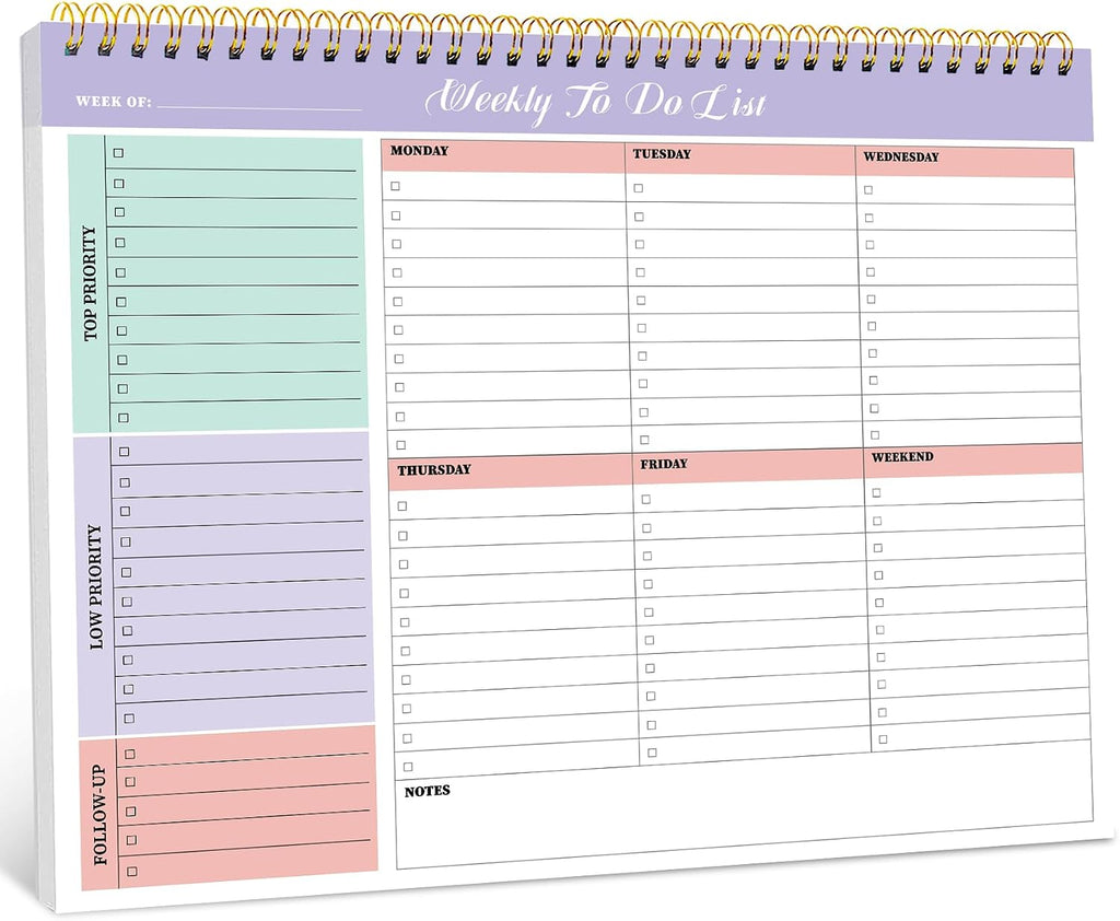 Taja Weekly To Do List Notepad, Undated Weekly Planner Pad, 8.5" x 11" | Large Desk Planner, Weekly Task Planning, College School Supplies, for Home and Office, 52 Sheets, Violet Dream