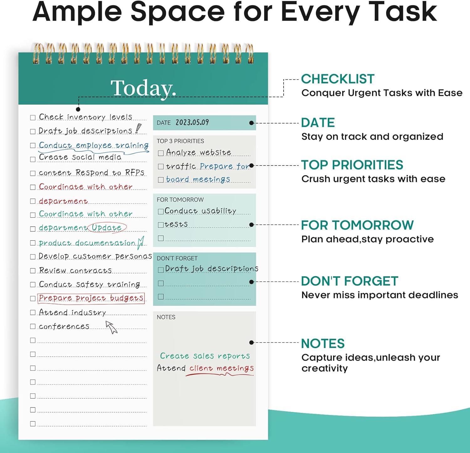 Taja To Do List Notepad, Undated Daily Planner for Work and Goal Setting | Greenery Sway, 52 Sheets, 9.8" x 6.5" , for Office, Home and school, Daily Task Planning, Notes and Everyday Organization