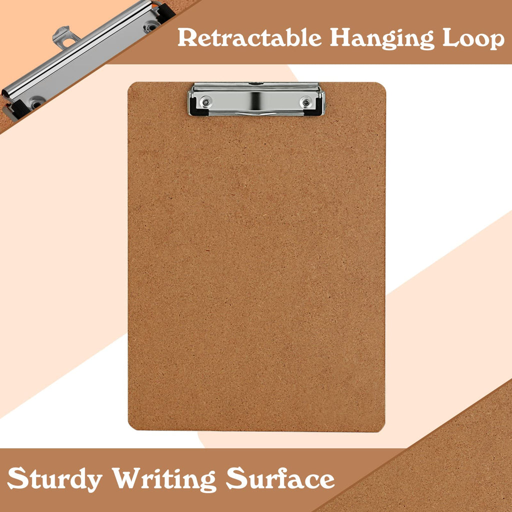 PANDRI 6 Pack Hardboard Clipboards, Low Profile Clip, A4 Letter Size | Wood Clipboards, 12.5 x 9 Inch Clip Boards, Fit 8.5x11 Letter Size Paper, Office, Classroom Supplies, Brown, ECO Friendly