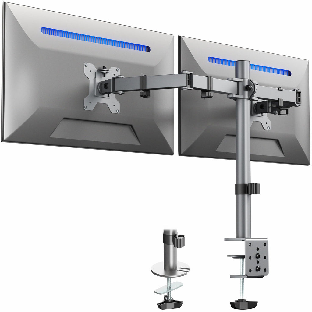 VIVO Dual Monitor Desk Mount, Holds 2 Computer Screens up to 30 inches and 22lbs Each, Heavy Duty Fully Adjustable Steel Stand with C-Clamp and Grommet, Black, STAND-V002 | Black, Articulating, Adjustable Monitor Arm, Grommet or C-Clamp Mounting, Computer