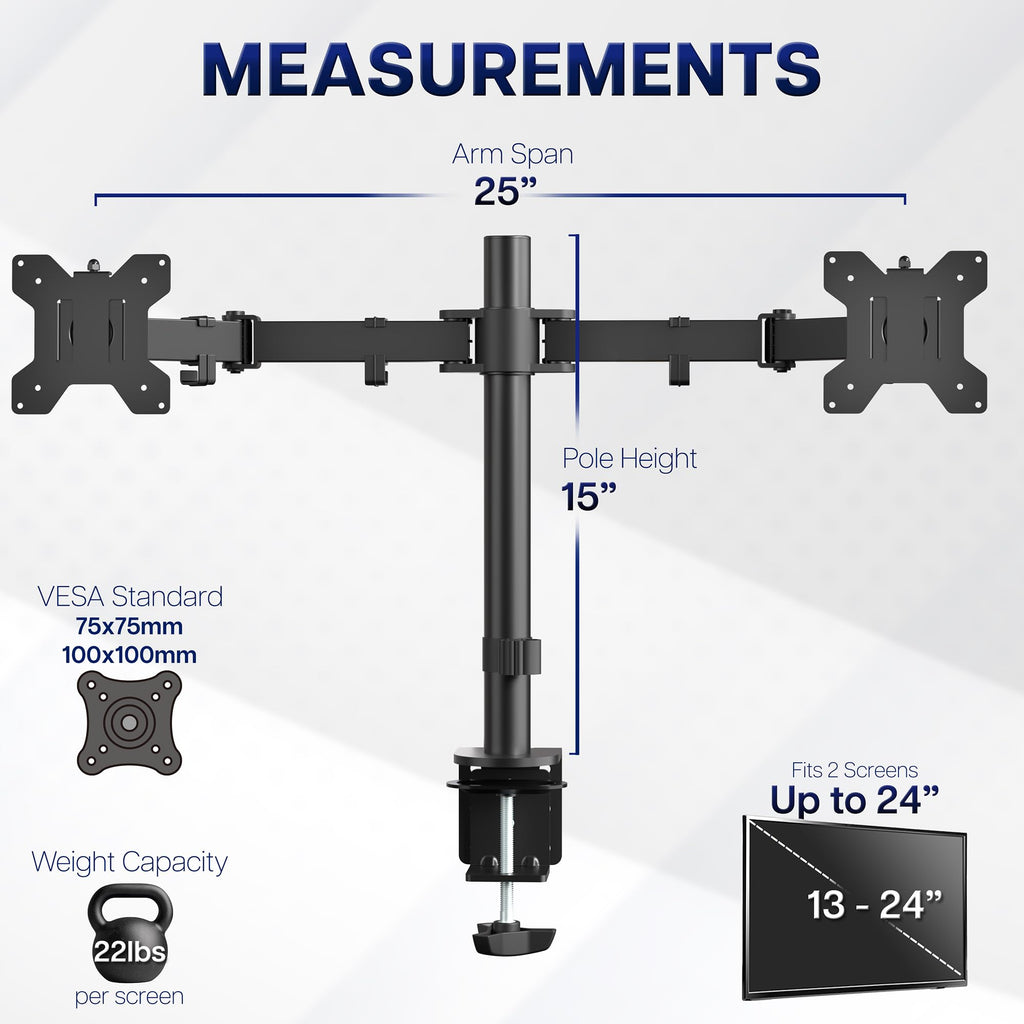 VIVO Dual Monitor Desk Mount, Holds 2 Computer Screens up to 30 inches and 22lbs Each, Heavy Duty Fully Adjustable Steel Stand with C-Clamp and Grommet, Black, STAND-V002 | Black, Articulating, Adjustable Monitor Arm, Grommet or C-Clamp Mounting, Computer