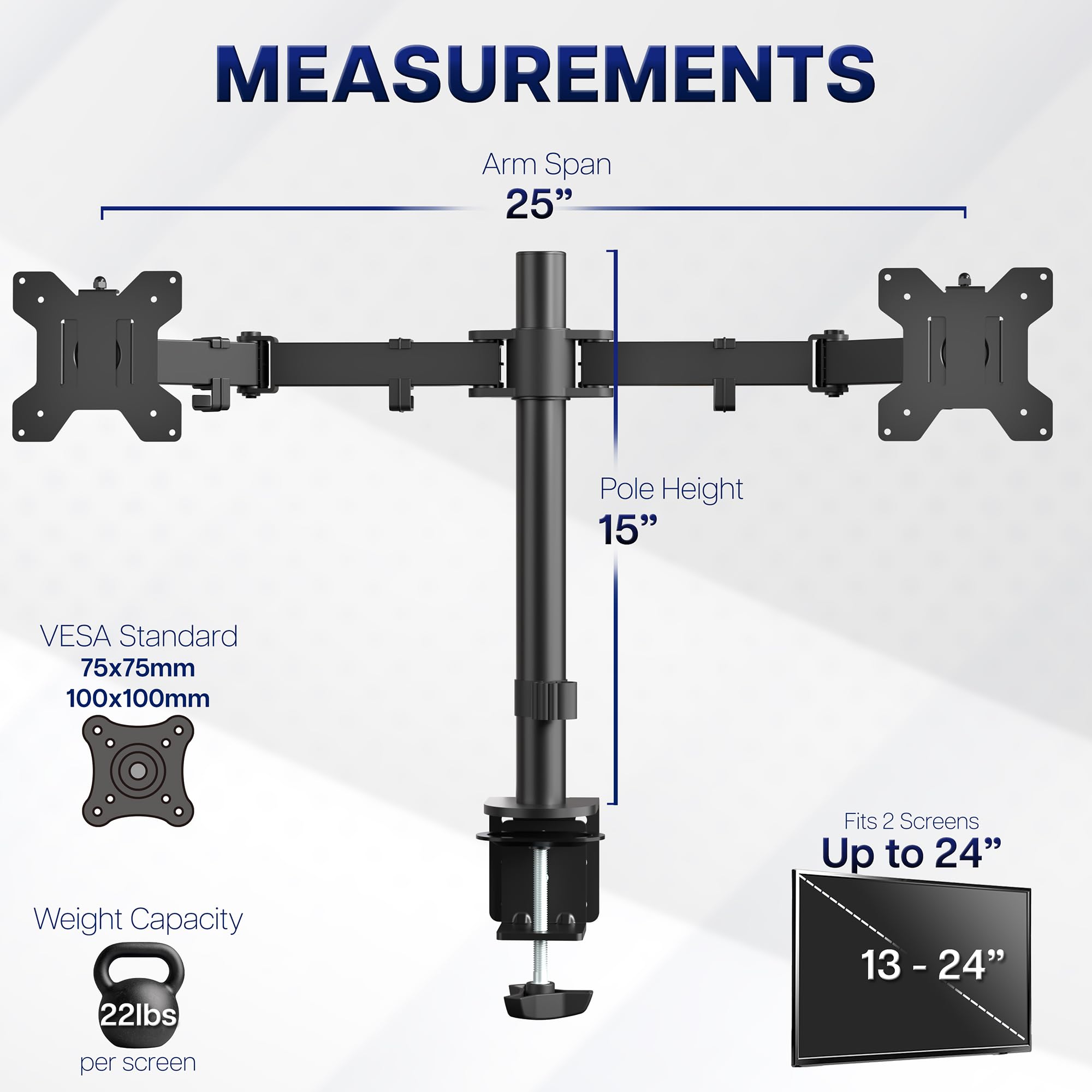 VIVO Dual Monitor Desk Mount, Holds 2 Computer Screens up to 30 inches and 22lbs Each, Heavy Duty Fully Adjustable Steel Stand with C-Clamp and Grommet, Black, STAND-V002 | Black, Articulating, Adjustable Monitor Arm, Grommet or C-Clamp Mounting, Computer