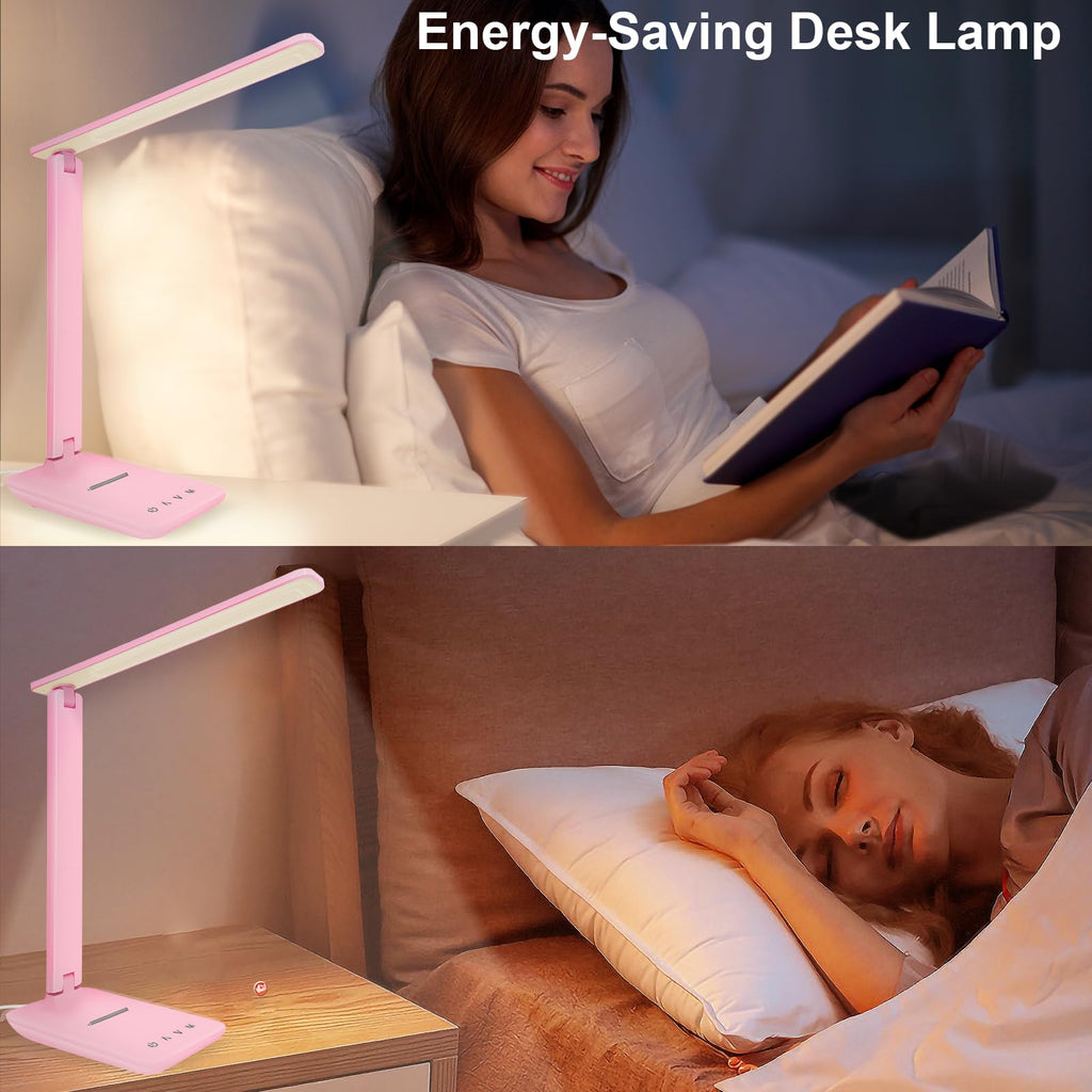 shinelife LED Desk Lamp for Office Home, Bright Desk Light with USB Charging Port, Adjustable Dimmable Desk Lamps 5 Modes 5 Brightness, Touch Study Lamp for Nail, Craft, Puzzle, Sewing, Study, Black