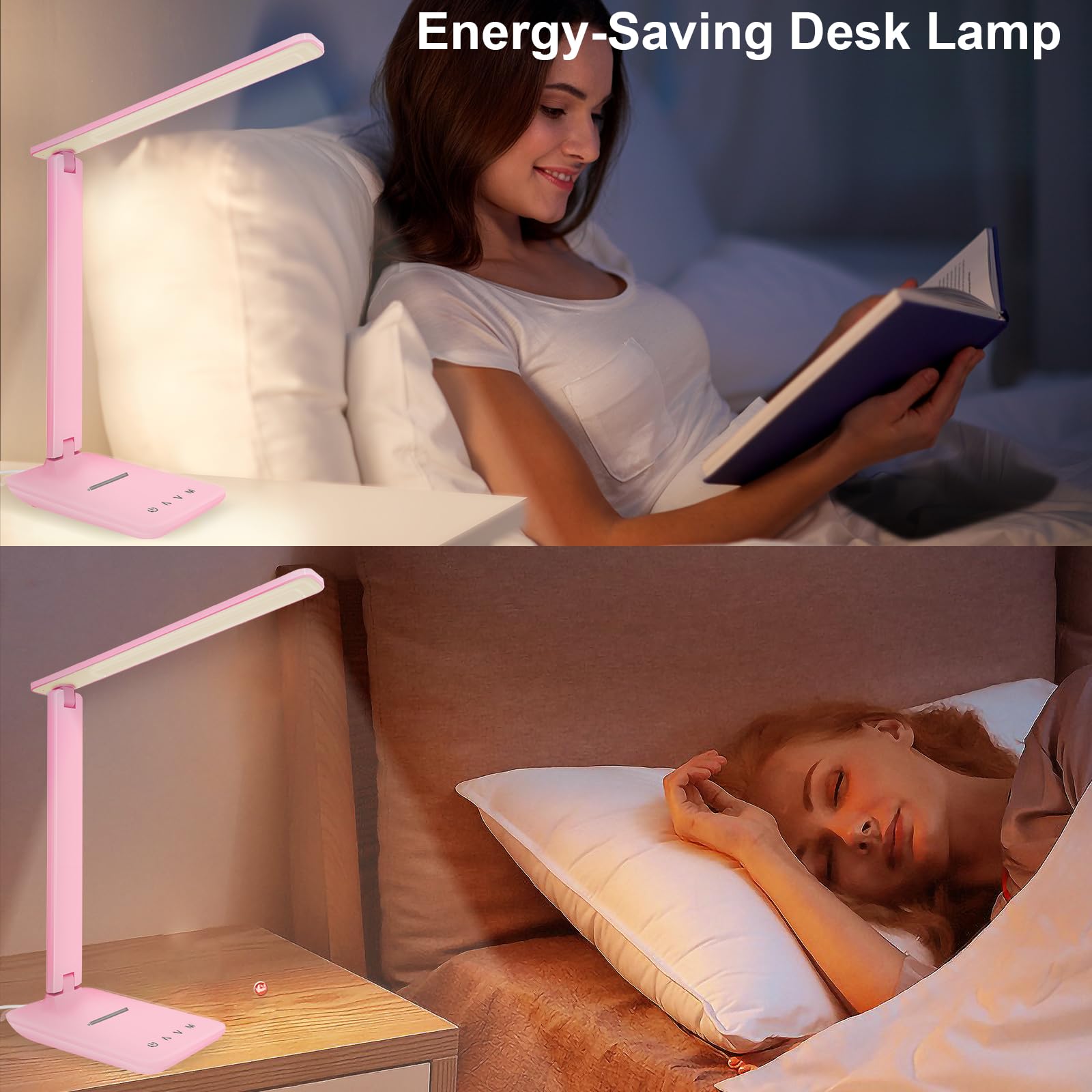 shinelife LED Desk Lamp for Office Home, Bright Desk Light with USB Charging Port, Adjustable Dimmable Desk Lamps 5 Modes 5 Brightness, Touch Study Lamp for Nail, Craft, Puzzle, Sewing, Study, Black
