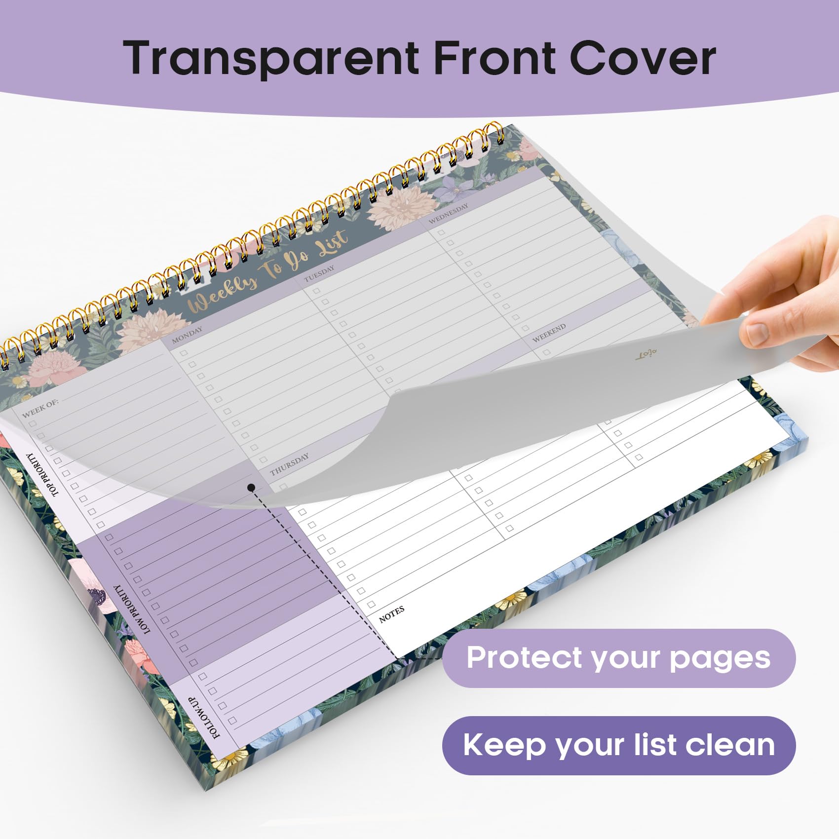 Taja Weekly To Do List Notepad, Undated Weekly Planner Pad, 8.5" x 11" | Large Desk Planner, Weekly Task Planning, College School Supplies, for Home and Office, 52 Sheets, Violet Dream