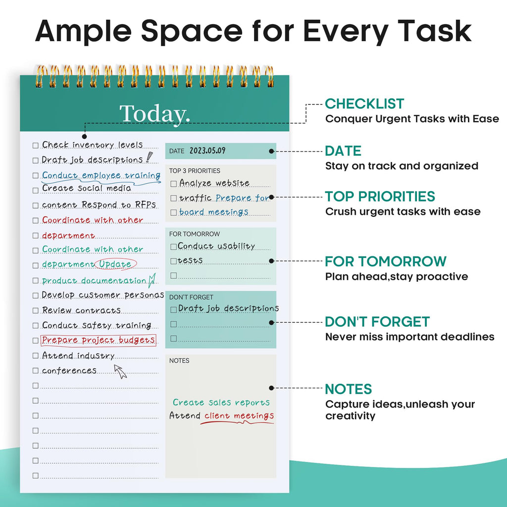 Taja To Do List Notepad, Undated Daily Planner for Work and Goal Setting | Greenery Sway, 52 Sheets, 9.8" x 6.5" , for Office, Home and school, Daily Task Planning, Notes and Everyday Organization