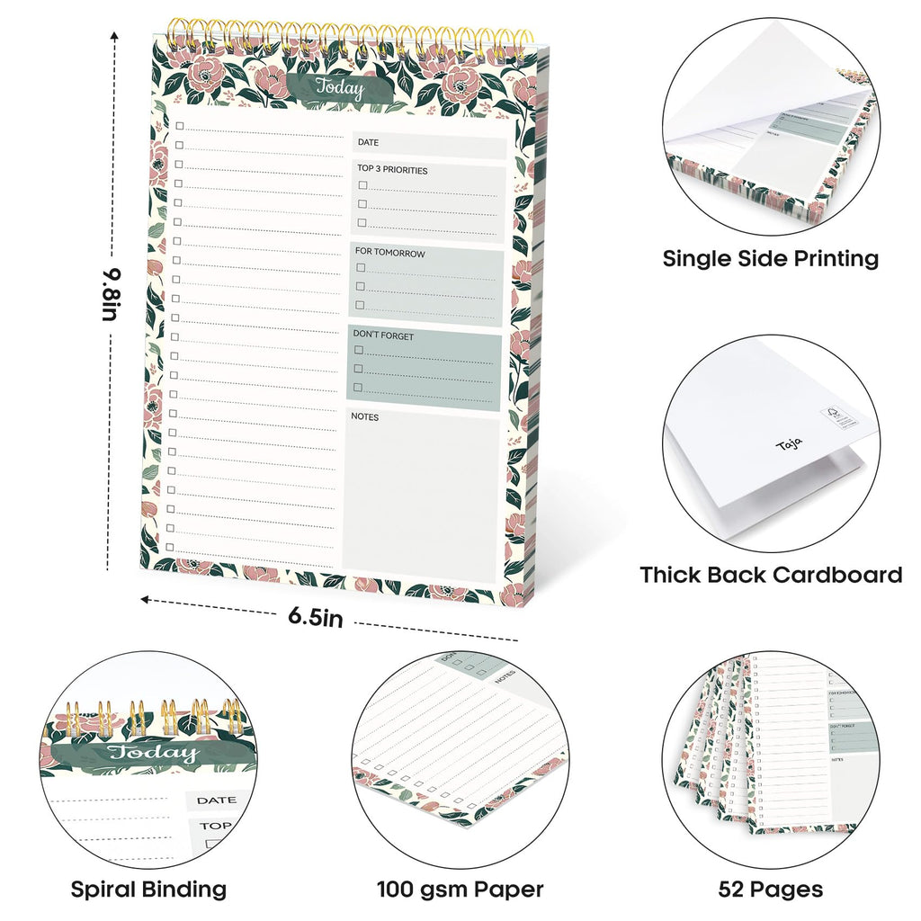 Taja To Do List Notepad, Undated Daily Planner for Work and Goal Setting | Greenery Sway, 52 Sheets, 9.8" x 6.5" , for Office, Home and school, Daily Task Planning, Notes and Everyday Organization