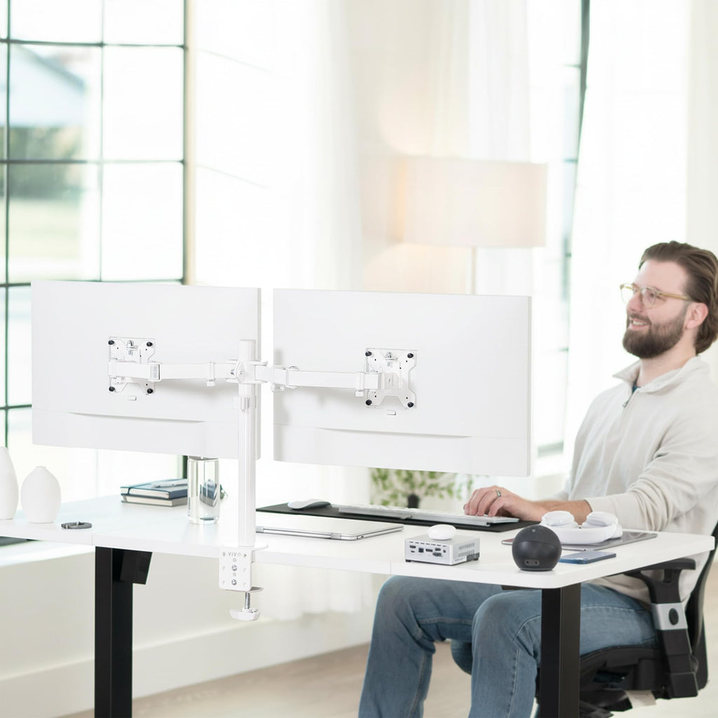 VIVO Dual Monitor Desk Mount, Holds 2 Computer Screens up to 30 inches and 22lbs Each, Heavy Duty Fully Adjustable Steel Stand with C-Clamp and Grommet, Black, STAND-V002 | Black, Articulating, Adjustable Monitor Arm, Grommet or C-Clamp Mounting, Computer
