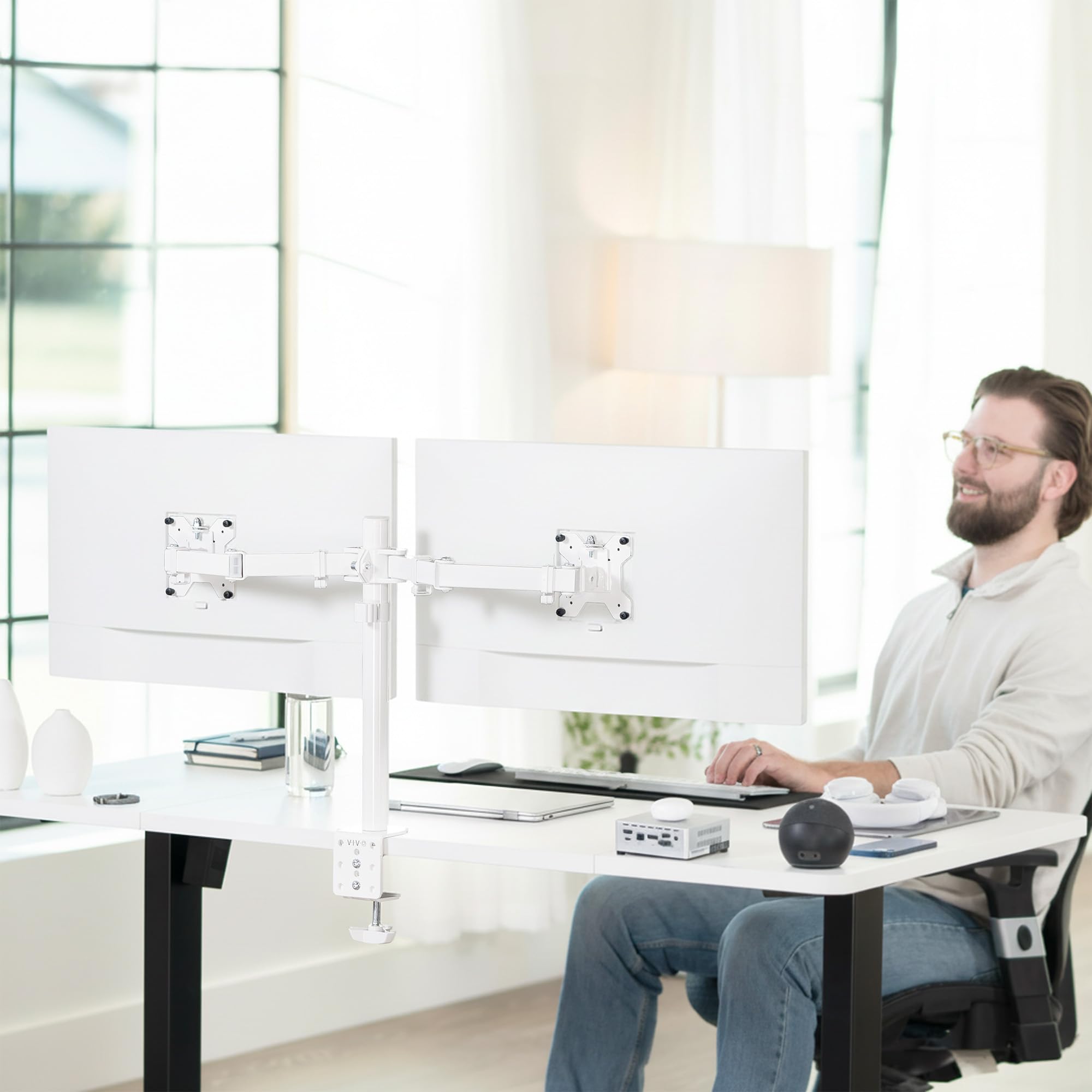 VIVO Dual Monitor Desk Mount, Holds 2 Computer Screens up to 30 inches and 22lbs Each, Heavy Duty Fully Adjustable Steel Stand with C-Clamp and Grommet, Black, STAND-V002 | Black, Articulating, Adjustable Monitor Arm, Grommet or C-Clamp Mounting, Computer