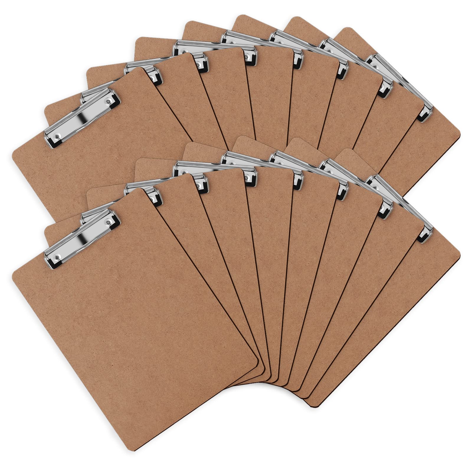 PANDRI 6 Pack Hardboard Clipboards, Low Profile Clip, A4 Letter Size | Wood Clipboards, 12.5 x 9 Inch Clip Boards, Fit 8.5x11 Letter Size Paper, Office, Classroom Supplies, Brown, ECO Friendly