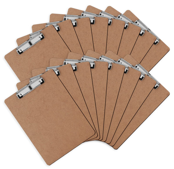 PANDRI 6 Pack Hardboard Clipboards, Low Profile Clip, A4 Letter Size | Wood Clipboards, 12.5 x 9 Inch Clip Boards, Fit 8.5x11 Letter Size Paper, Office, Classroom Supplies, Brown, ECO Friendly