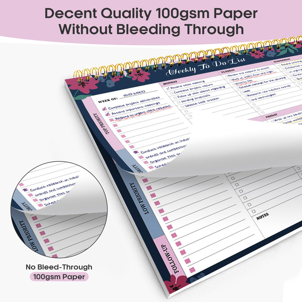 Taja Weekly To Do List Notepad, Undated Weekly Planner Pad, 8.5" x 11" | Large Desk Planner, Weekly Task Planning, College School Supplies, for Home and Office, 52 Sheets, Violet Dream